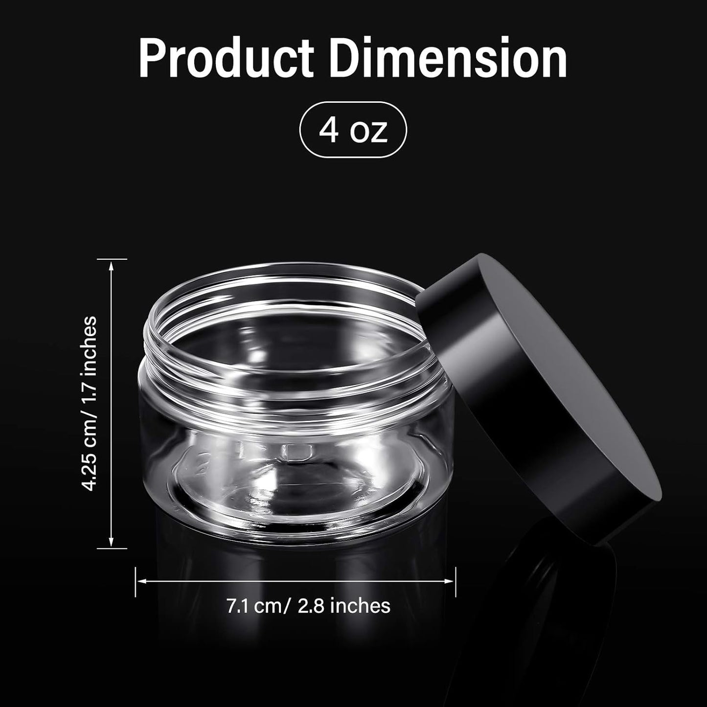 Patelai 4 Pieces Round Wide-mouth Leak Proof Plastic Container Jars with Lids for Travel Storage Makeup Beauty Products Face Creams Oils Salves Ointments DIY Making(4 Ounce,Black)