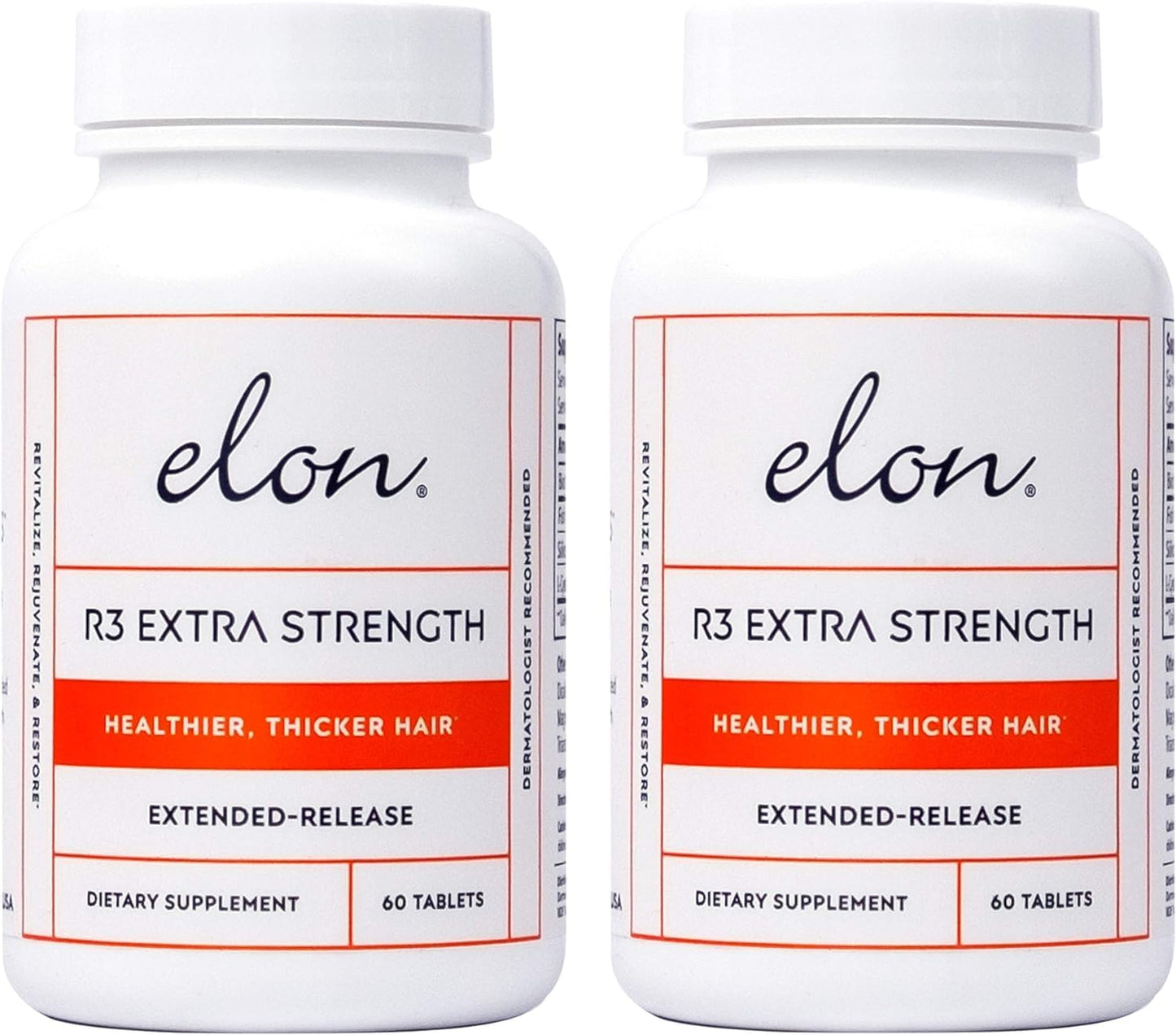 Elon R3 Extra Strength for Hair Growth - Supplements for Women to Grow Thicker, Fuller Hair, Advanced Formula with 5000 mcg Biotin Per Serving and Collagen, 60 Count (Pack of 2)