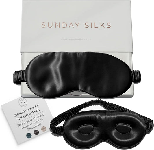 SUNDAYSILKS™ 3D Contoured Silk Sleep Mask | Padded Silk Eye Mask with Eye Cups for Lash Extensions | Blackout, Organic for Women & Men, Perfect for Travel, Slip-Free Deep Sleeping, Antifaz para Dormir