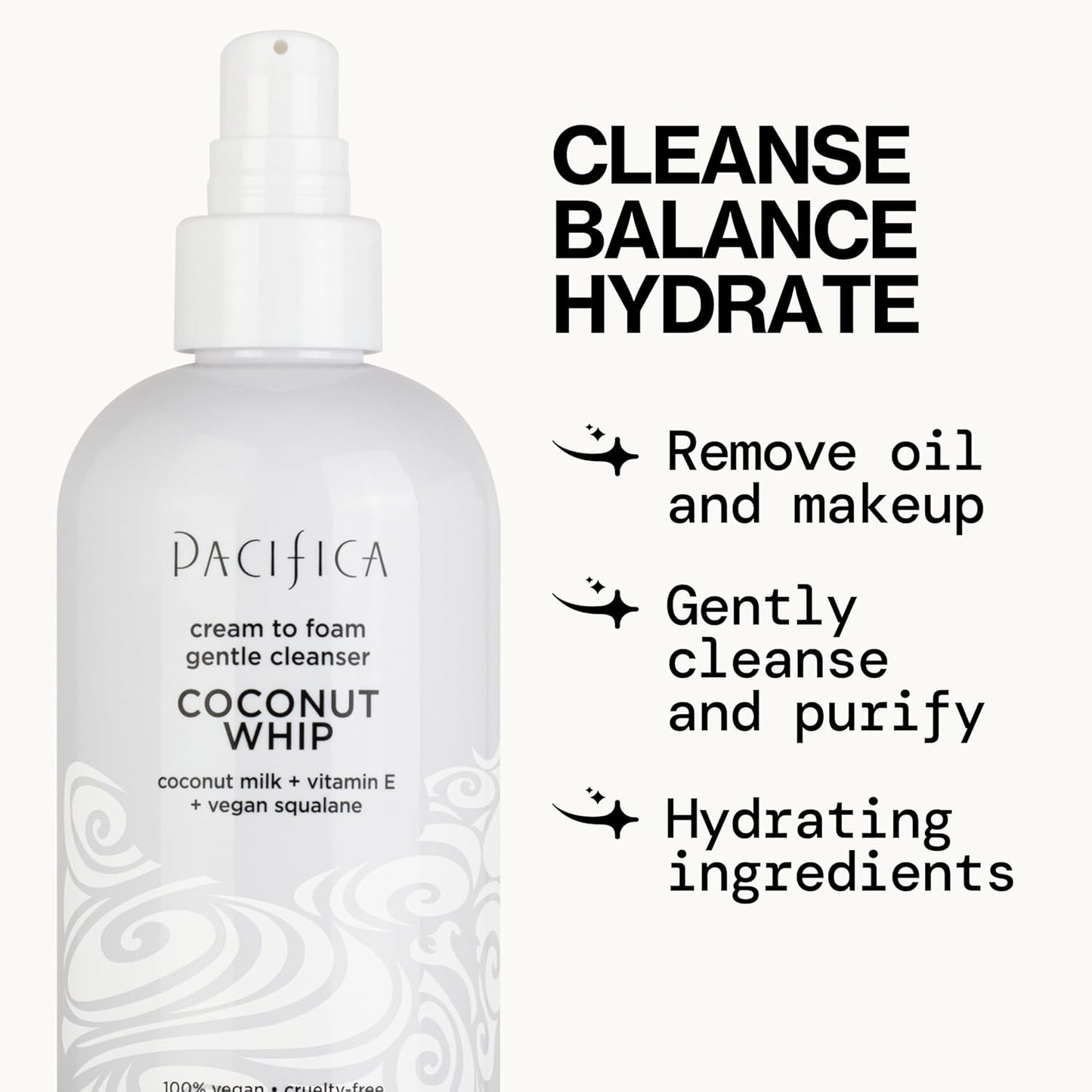 Pacifica Coconut Whip Cream to Foam Face Wash - Gentle Hydrating Facial Cleanser for Dry & Sensitive Skin, Moisturizing Daily Face Wash, Non-Comedogenic Vegan & Cruelty-Free, Dermatologist Tested 8oz