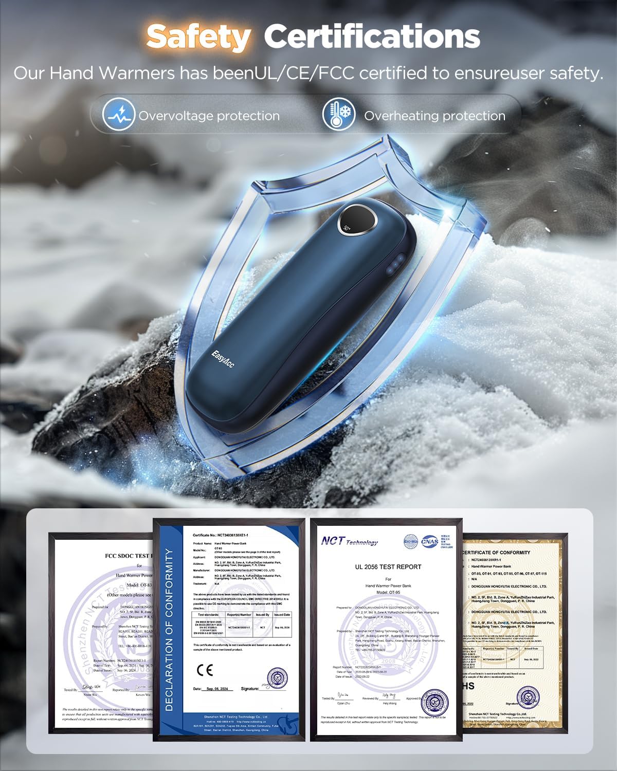 EasyAcc® Pocket Size Hand Warmers Rechargeable, Golf Hunting Hand Warmers, Real 16 Hrs Warmth, Heat Up to 131℉, UL Certified, Gloves Fitting, Golf Raynauds Skiing Essentials, Gifts Women Men