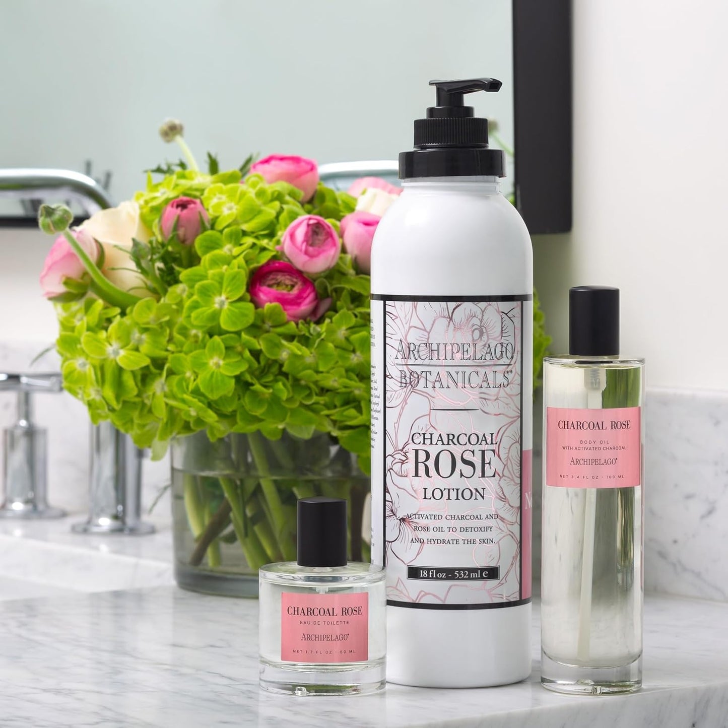 Archipelago Botanicals Charcoal Rose Lotion, Hydrating Charcoal & Rose Body Lotion for Soft & Smooth Skin, Paraben-Free, Phthalate-Free, 18 oz