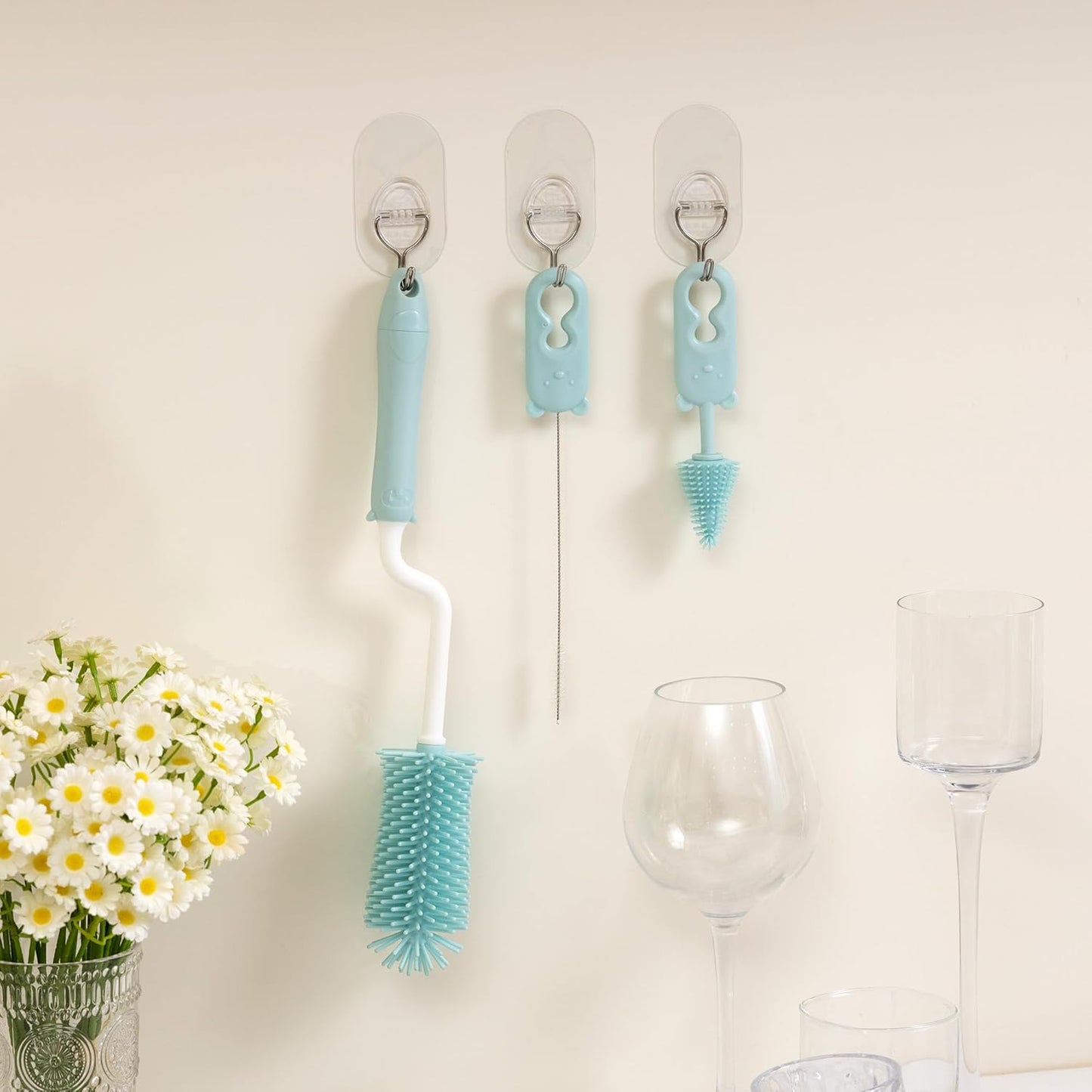 Silicone Spinning Bottle Cleaning Brush, 13.4in Long Handle Water Cup Bottles Cleaner for Baby Bottles, Sports Bottle, Glass Vase, Tumbler, with a Tiny Cup Lid Gap Cleaning Brush, x Pink