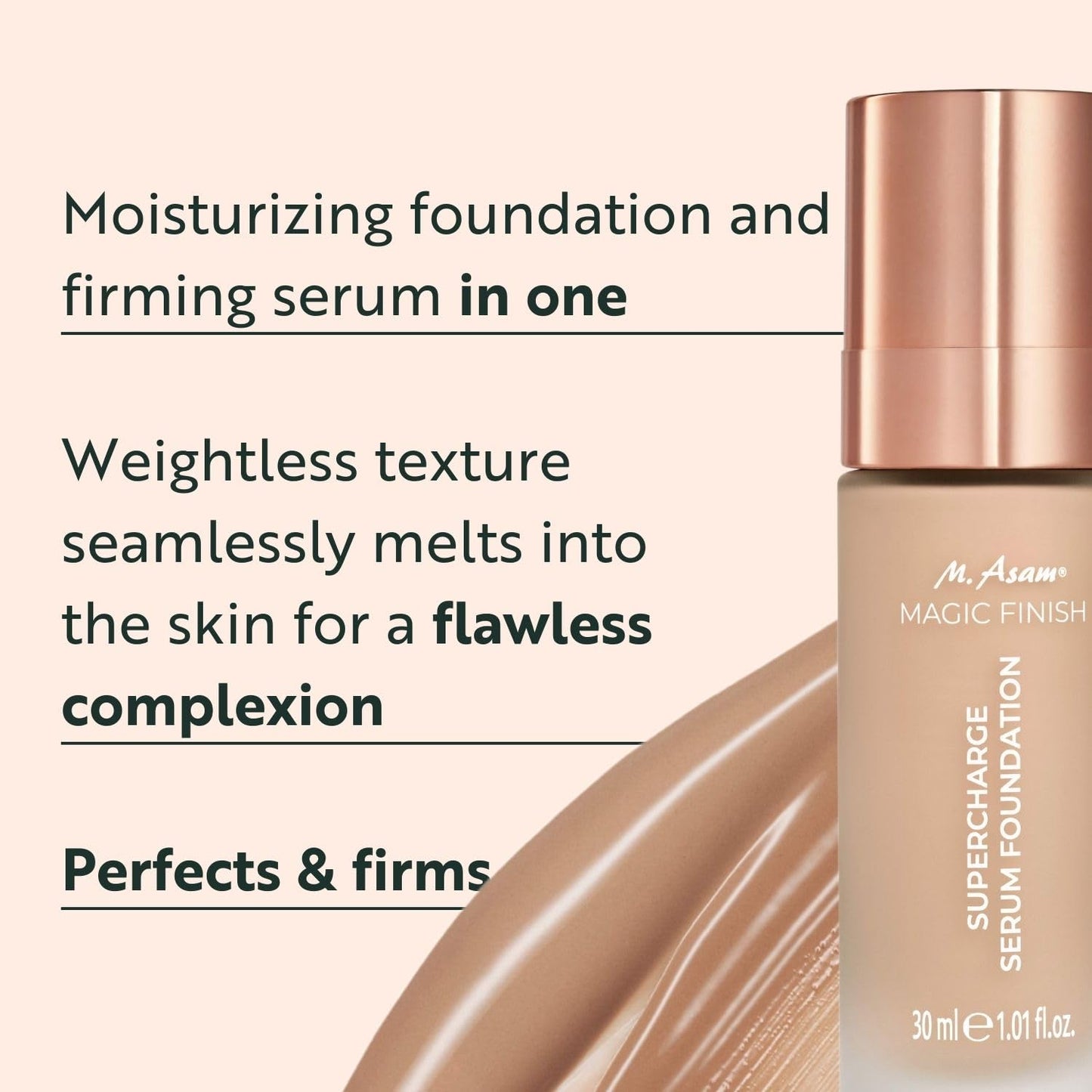 M. Asam MAGIC FINISH Supercharge Serum Foundation Cool Honey (1.01 Fl Oz) - Moisturizing Make Up & Firming Face Serum In One, Anti-aging CC Cream With Optimal Coverage & Hyaluronic Acid