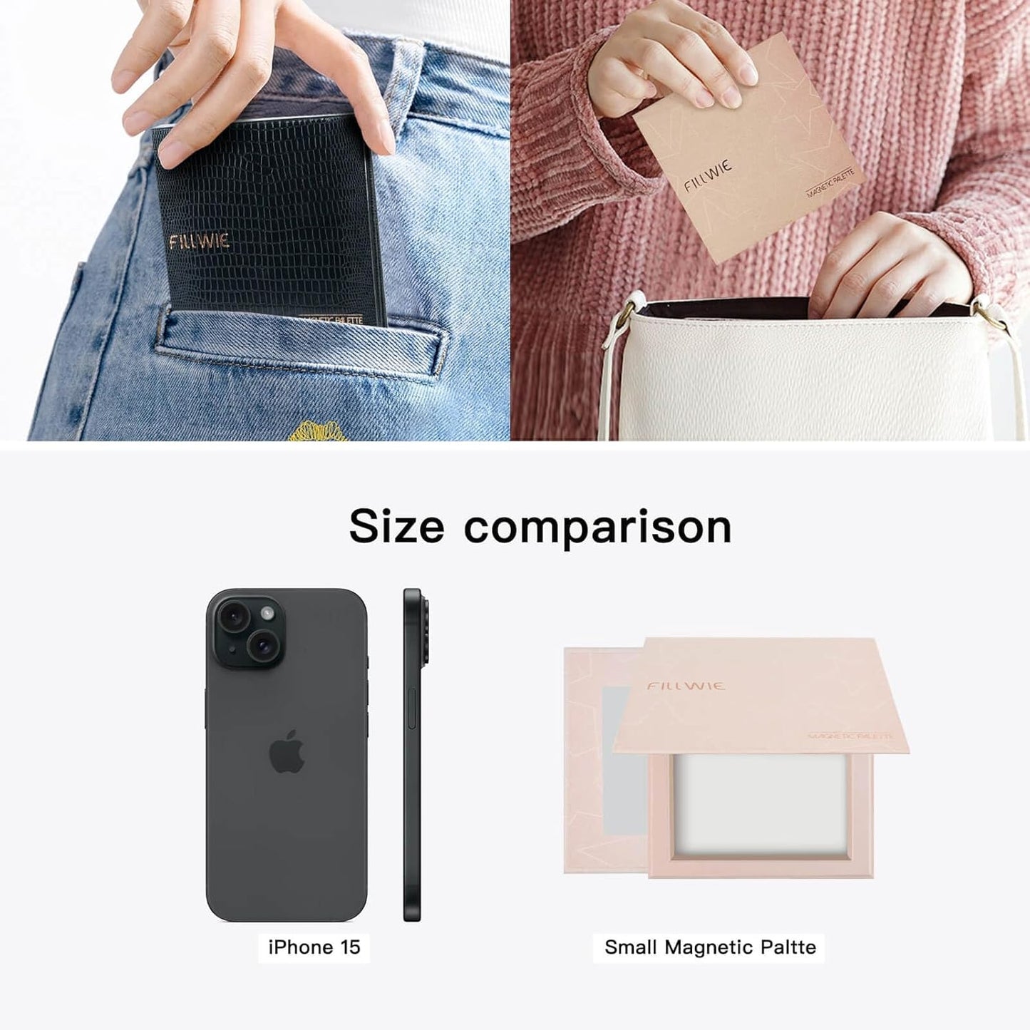 Pink Magnetic Refillable Makeup Palette with Mirror – Lightweight, Durable, Travel-Ready Case for Eyeshadow, Blush, Lipstick – Includes Spatula & 20 Stickers – Small, Waterproof Paperboard