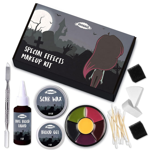 SFX Makeup Kit, Special Effects Makeup Kit with Fake Blood and Scar Wax, Makeup Sponges and Skin Spatula, Zombie Makeup Kit