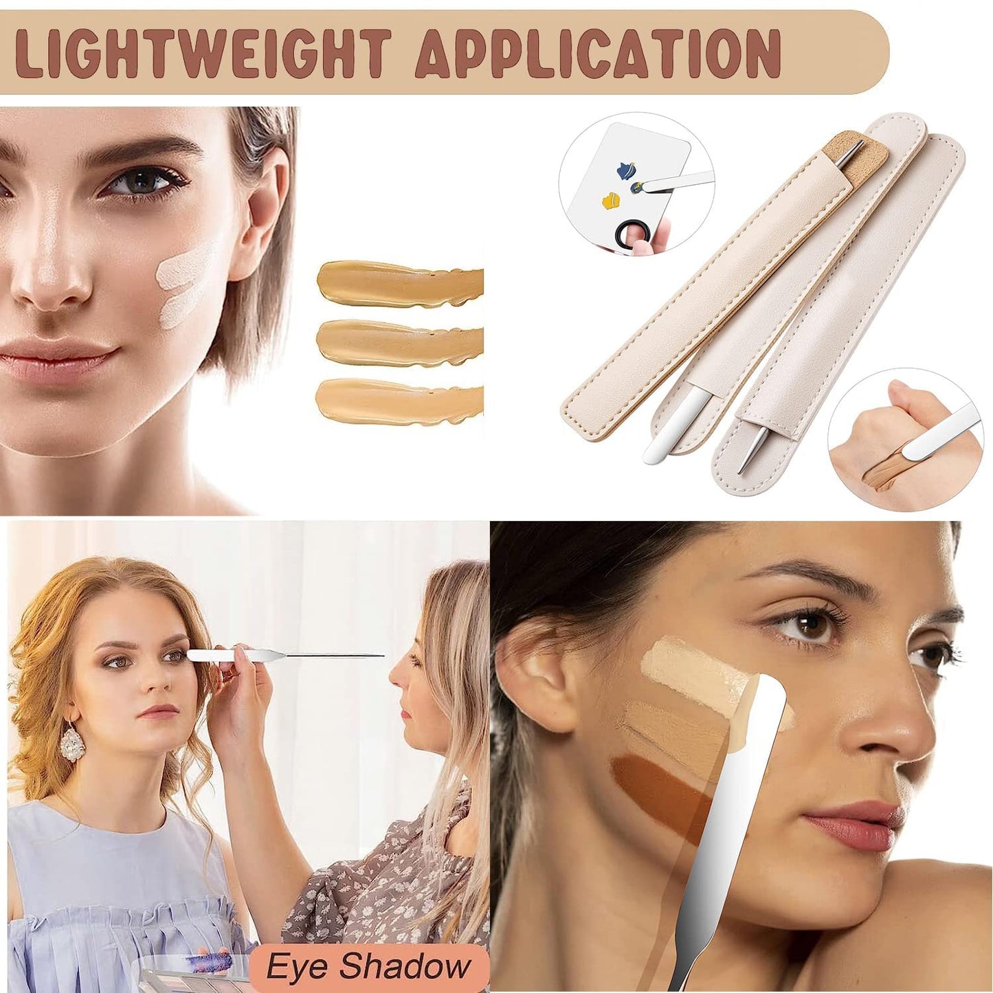 Makeup Spatula and Makeup Palette, Stainless Steel Foundation Palette & Tiny Spatula Tool for Nail, Art, Eye Shadow, Eyelash, Face Makeup (Acrylic Palette)