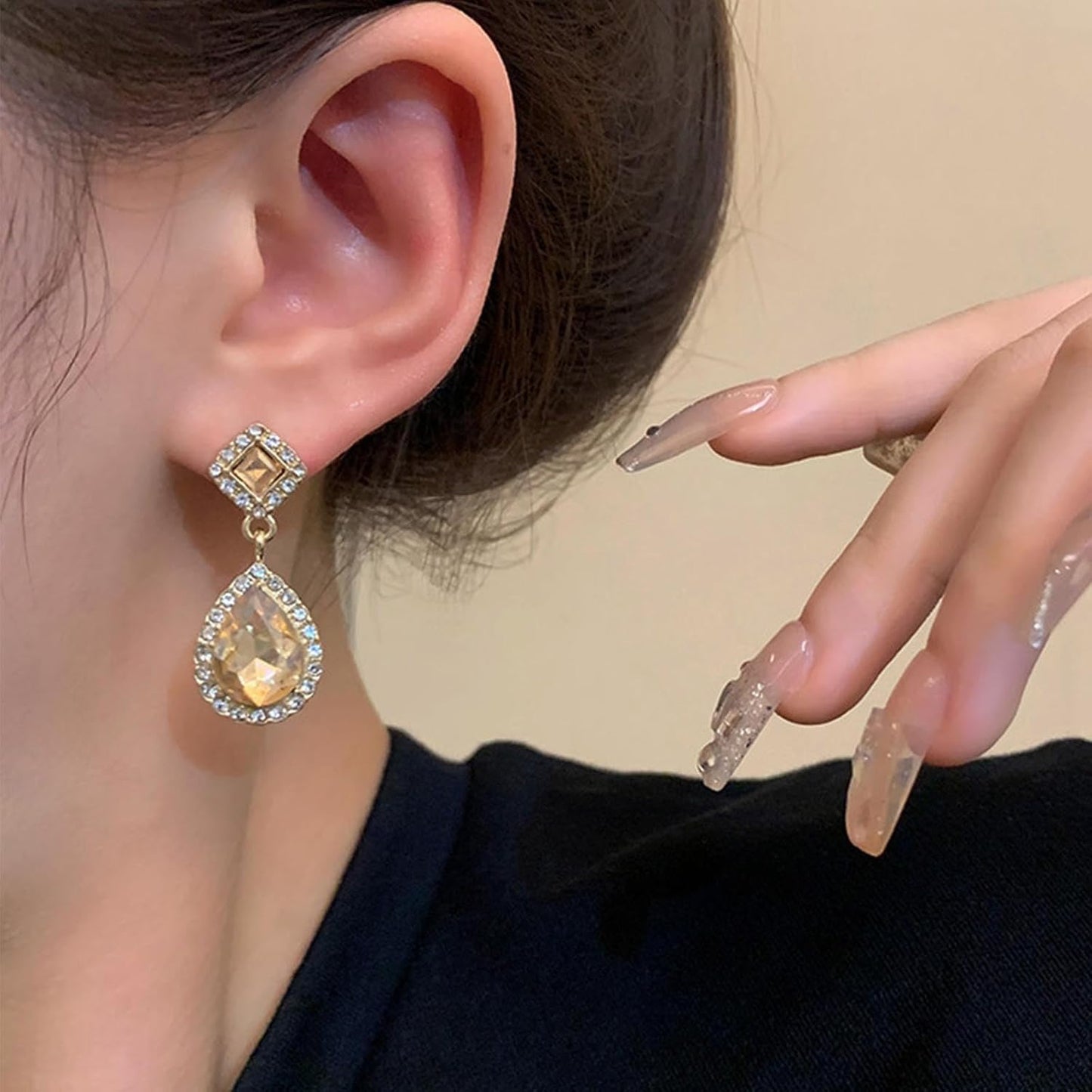 Vintage Crystal Teardrop Earrings Rhinestone Drop Earrings Sparkly Cz Teardrop Dangle Earrings Gold Square Gem Stud Earrings Jewelry for Women