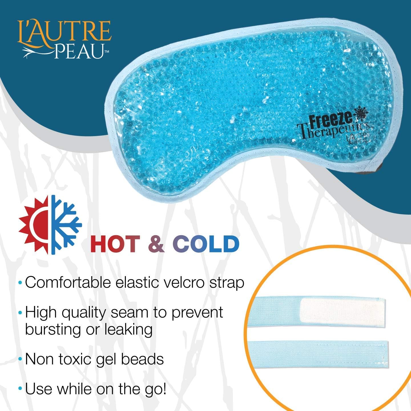 USA Merchant - Hot/Cold Plush Gel Bead Relief Wrap | Freeze Therapeutics by L'AUTRE PEAU | Hot Or Cold Reusable Ice Packs with Flexible Beads (Blue Full Eye Mask)