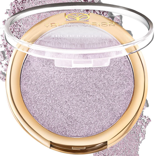 YOUNG VISION Pressed Powder Highlighter, Baked Natural Glow Contour Powder & Face Highlighter, Cruelty Free, Shimmer Highlighting Makeup for Face, Eye, Eyeshadow, Body, Skin (Purple)