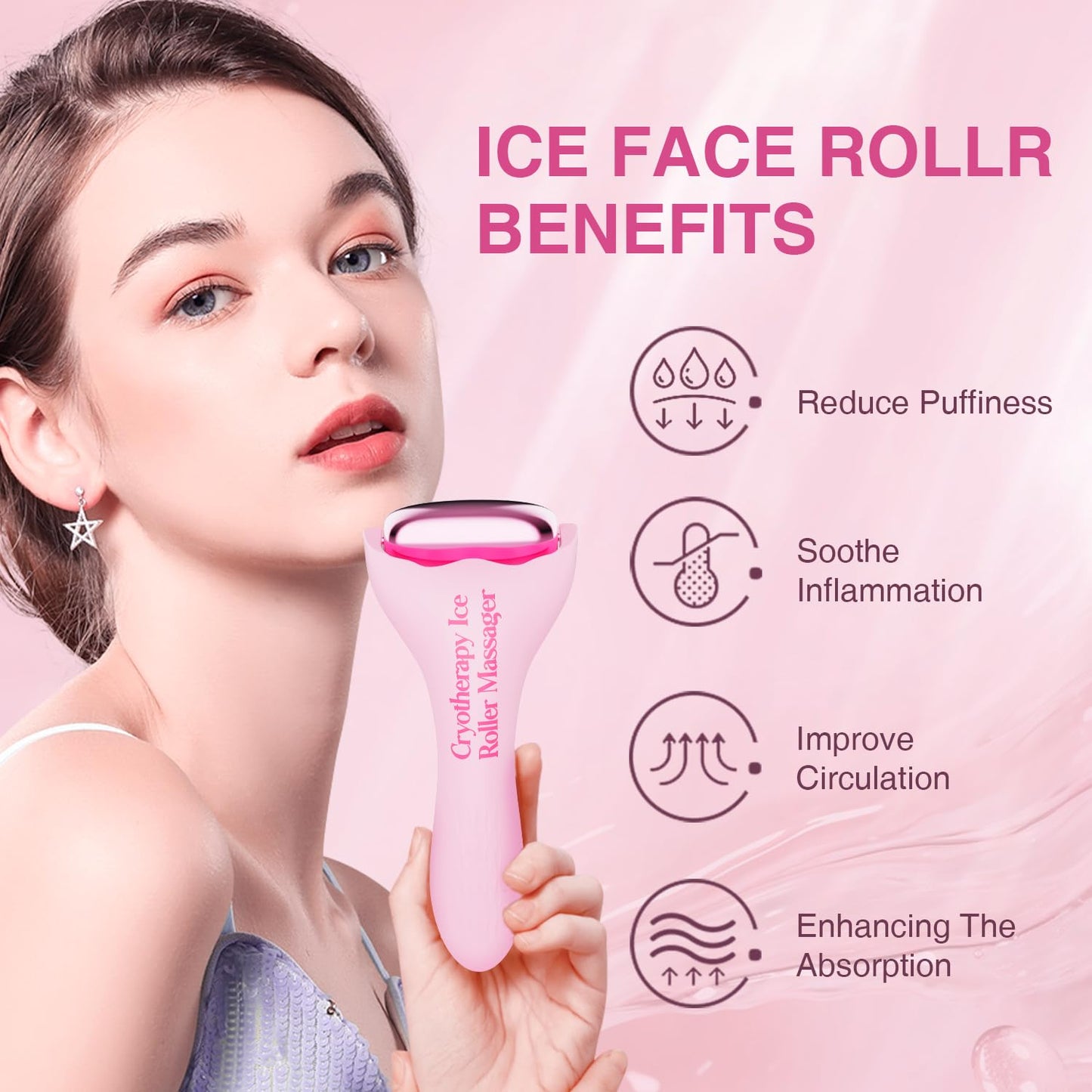 Facial Ice Roller for Skin Care - Aluminum Face Roller to De-Puff, Soothe & Tighten Pores - Cold Therapy Massage Tool for Radiant Glow