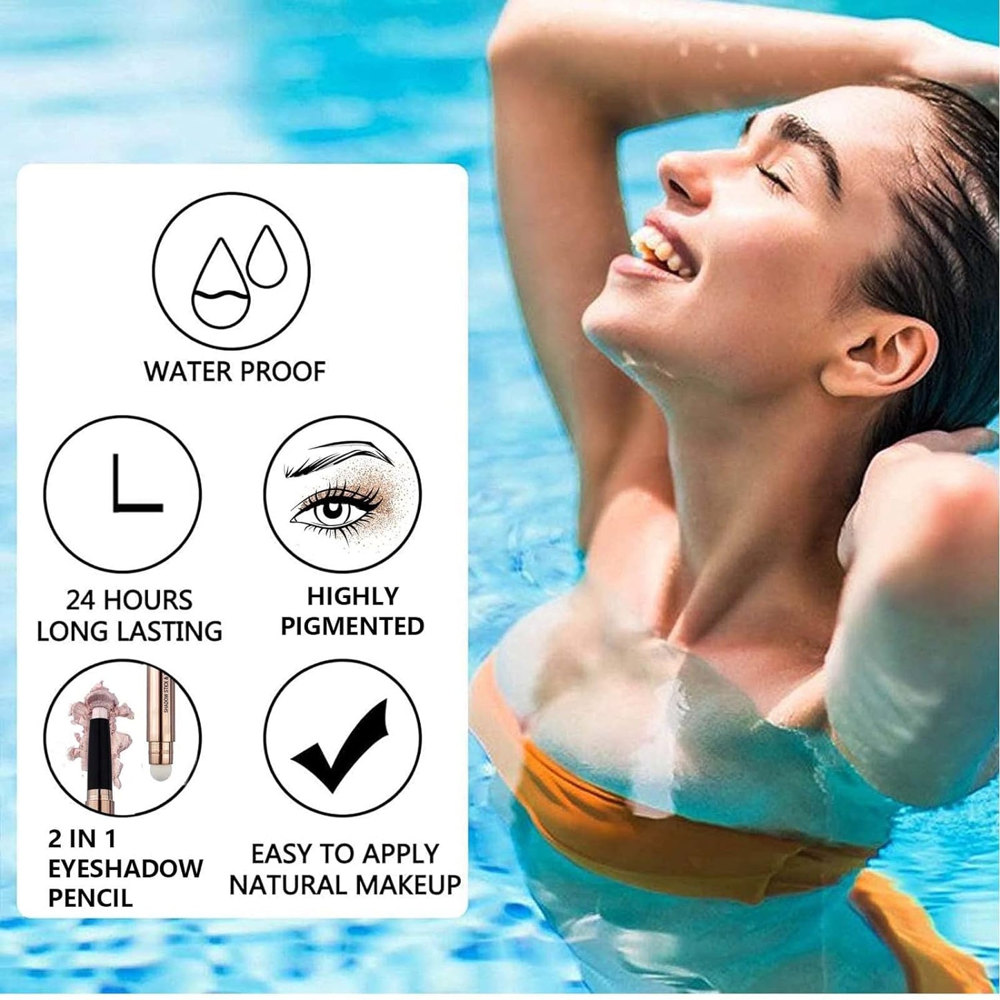 White Eyeshadow Stick Makeup, Highlighter Matte Cream Eye Shadow Pencil, Waterproof Hypoallergenic Long Lasting Crayon, Glitter Primer Palette Shimmer Eyeliner Pen wiht Soft Brush