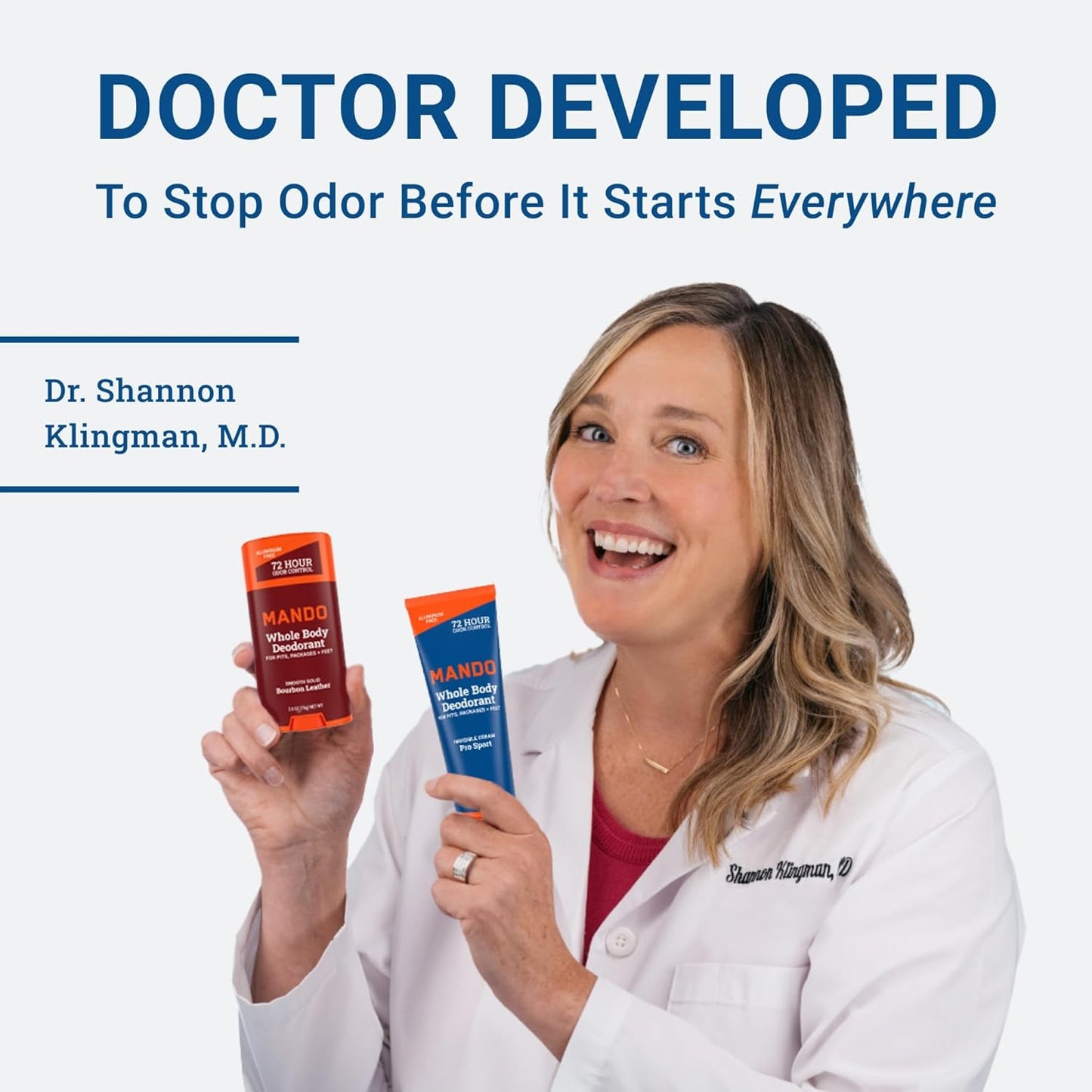 Mando Whole Body Deodorant For Men - Smooth Solid Stick - 72 Hour Odor Control - Aluminum Free, Baking Soda Free, Skin Safe - 2.6 Ounce (Pack of 2) - Unscented