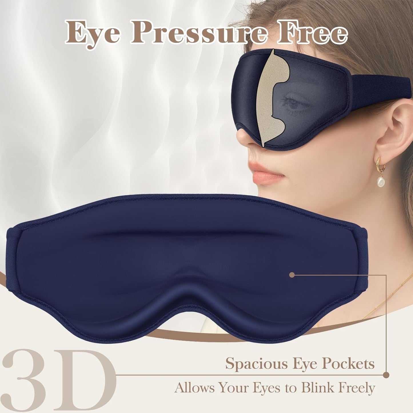3D Cooling Eye Mask Sleep Mask for Men & Women, 100% Pressure-Free & Light Block-Out Eye Mask for Sleep with Easy Adjustable Strap, Night Eye Cover for Travel, Blue