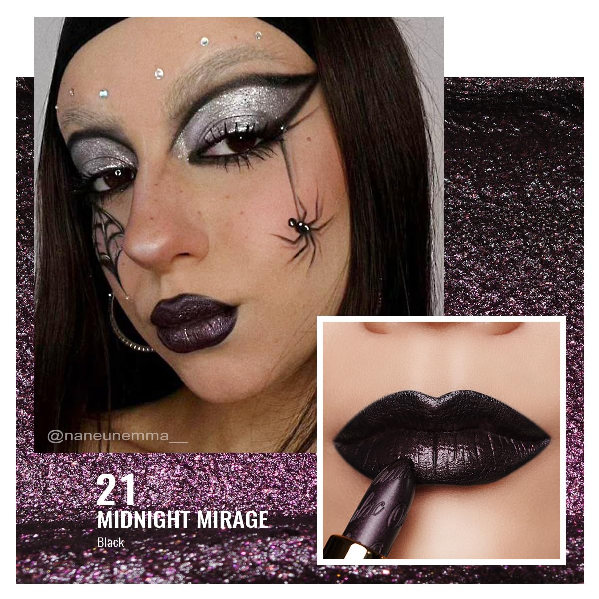 Oulac Halloween Lipstick for Women Black with Raspberry Shimmer, High-Impact Lipcolor with Moisturizing Creamy Formula, Vegan & Cruelty-Free, Midnight Mirage (21)