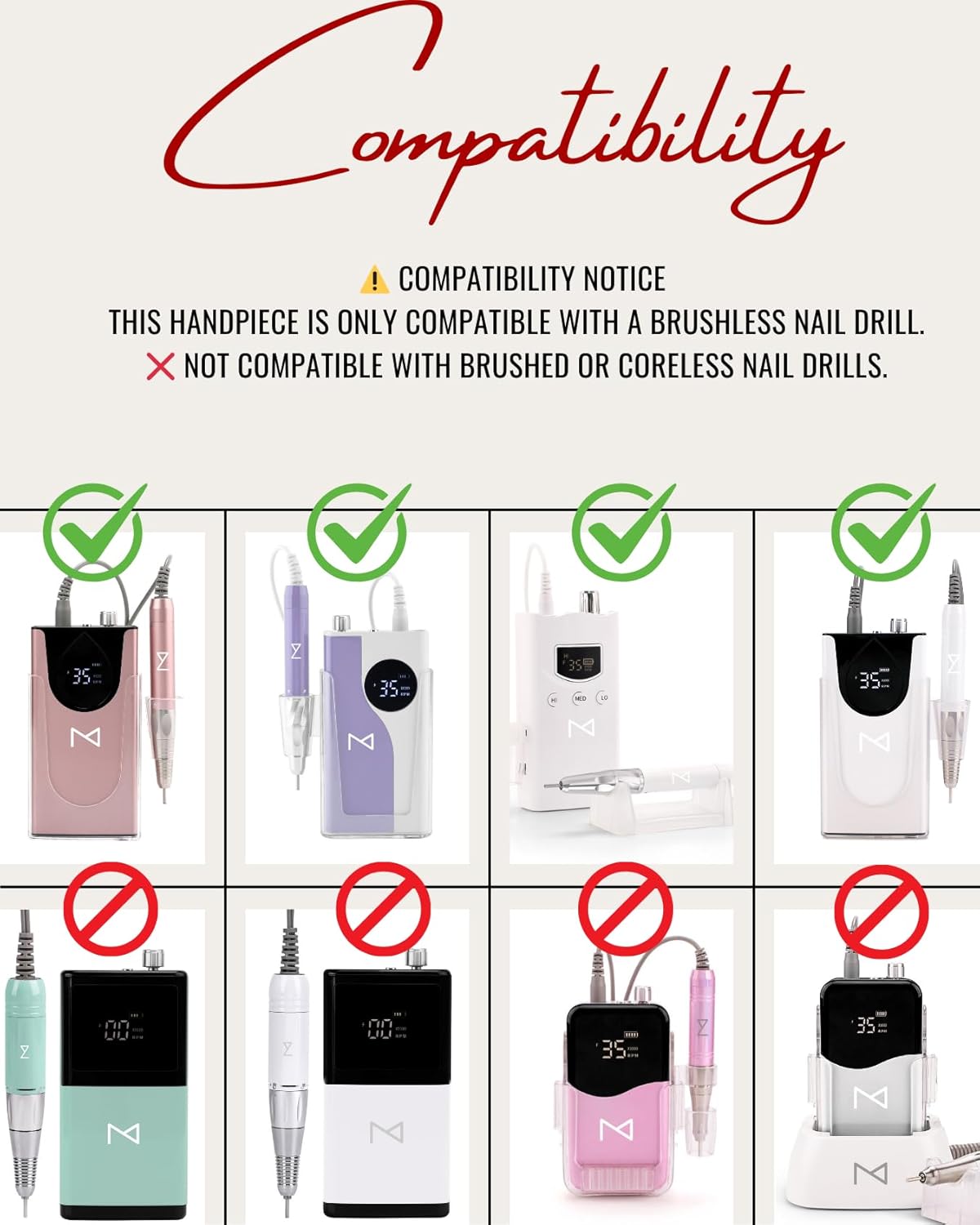 M - Max Brushless Motor Nail Drill Handpiece Only - 35K RPM | Machine Not Included | Compatible with M Brushless Nail Drill System (Handpiece - Rose Gold)