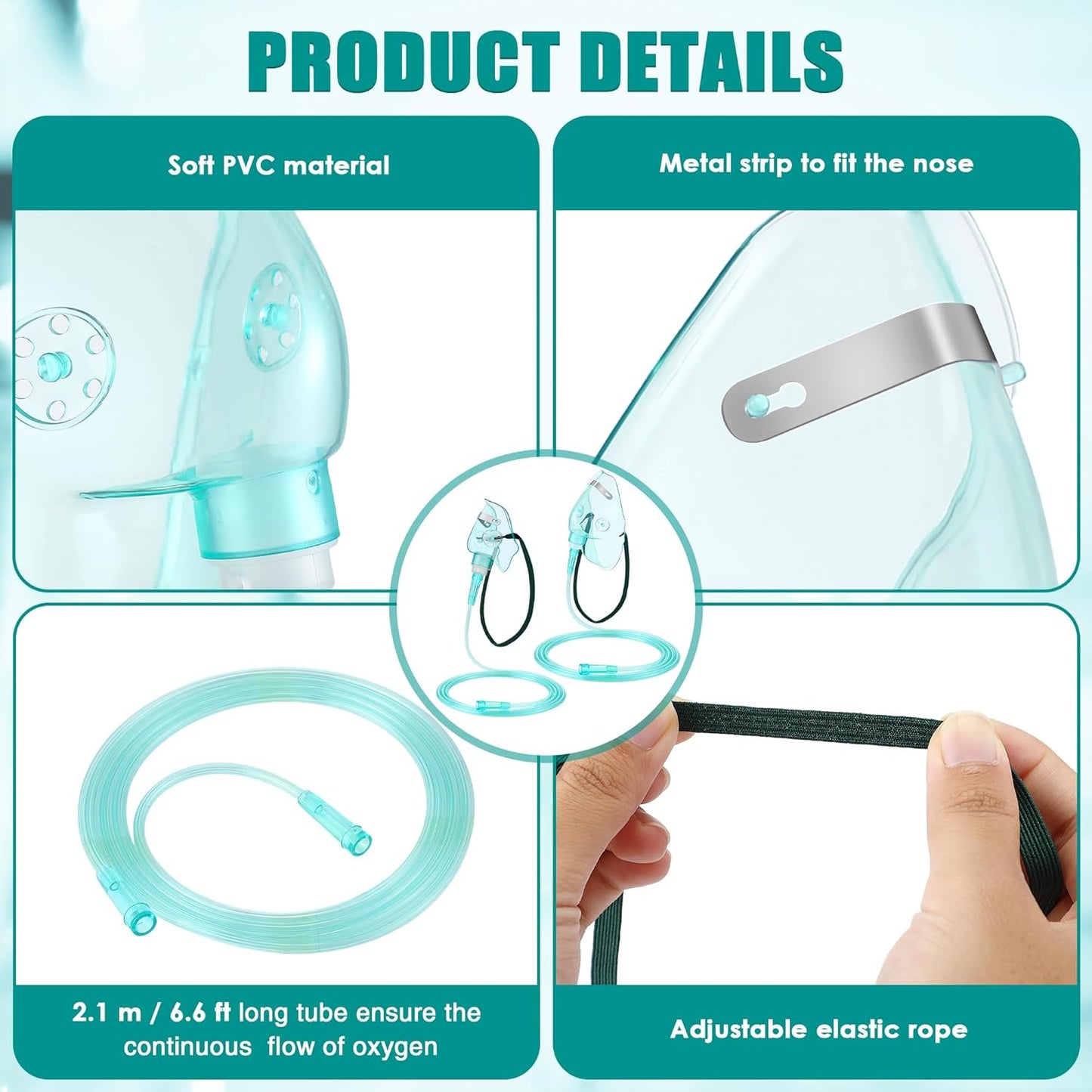 Geiserailie 2PCS M/L Oxygen Mask with 6.6 Ft Tubing and Adjustable Elastic Strap, Adult Oxygen Mask with Tubing, Breathing Masks for Face Adult