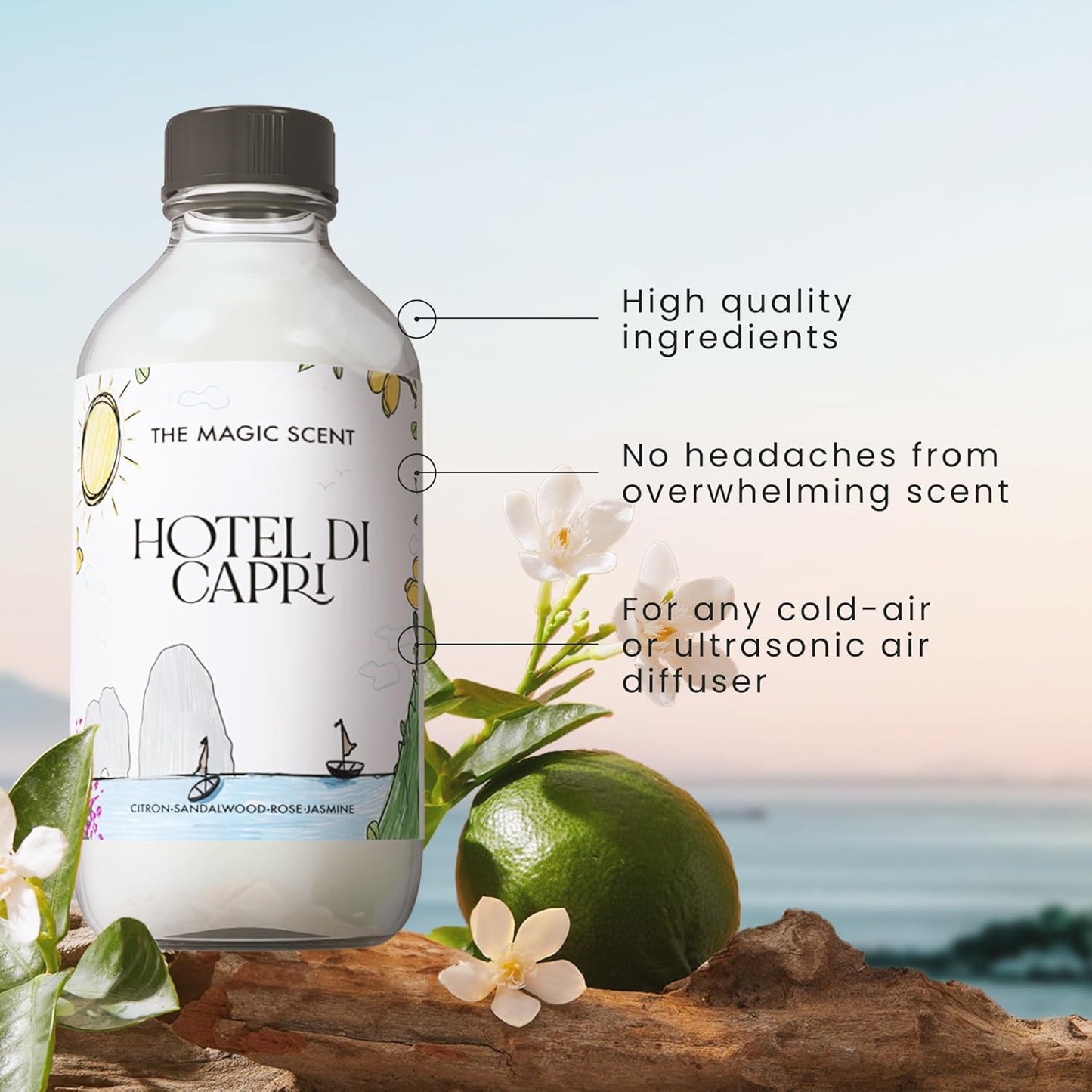 Hotel Di Capri Hotel Scent Diffuser Oil - Cold-Air & Ultrasonic Fragrance Oil for Diffuser Inspired by Capri, Italy - Essential Oils for Diffusers Aromatherapy (500 ml)