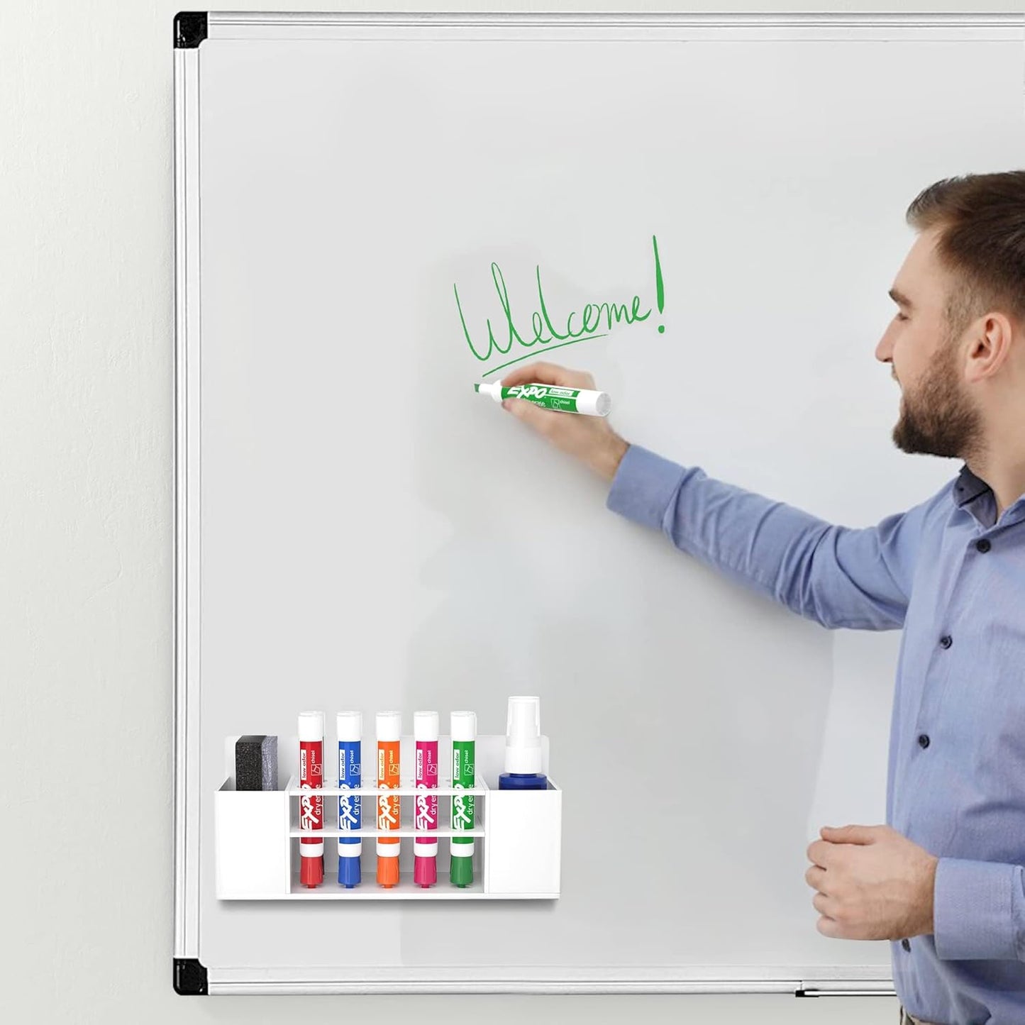 HBlife 2 Pcs Acrylic Magnetic Dry Erase Marker Holder for Whiteboard, Wall Mount 10 Slots Magnet Pen Pencil Holder for Fridge Refrigerator, Locker Organizer Accessories for Classroom Office, White