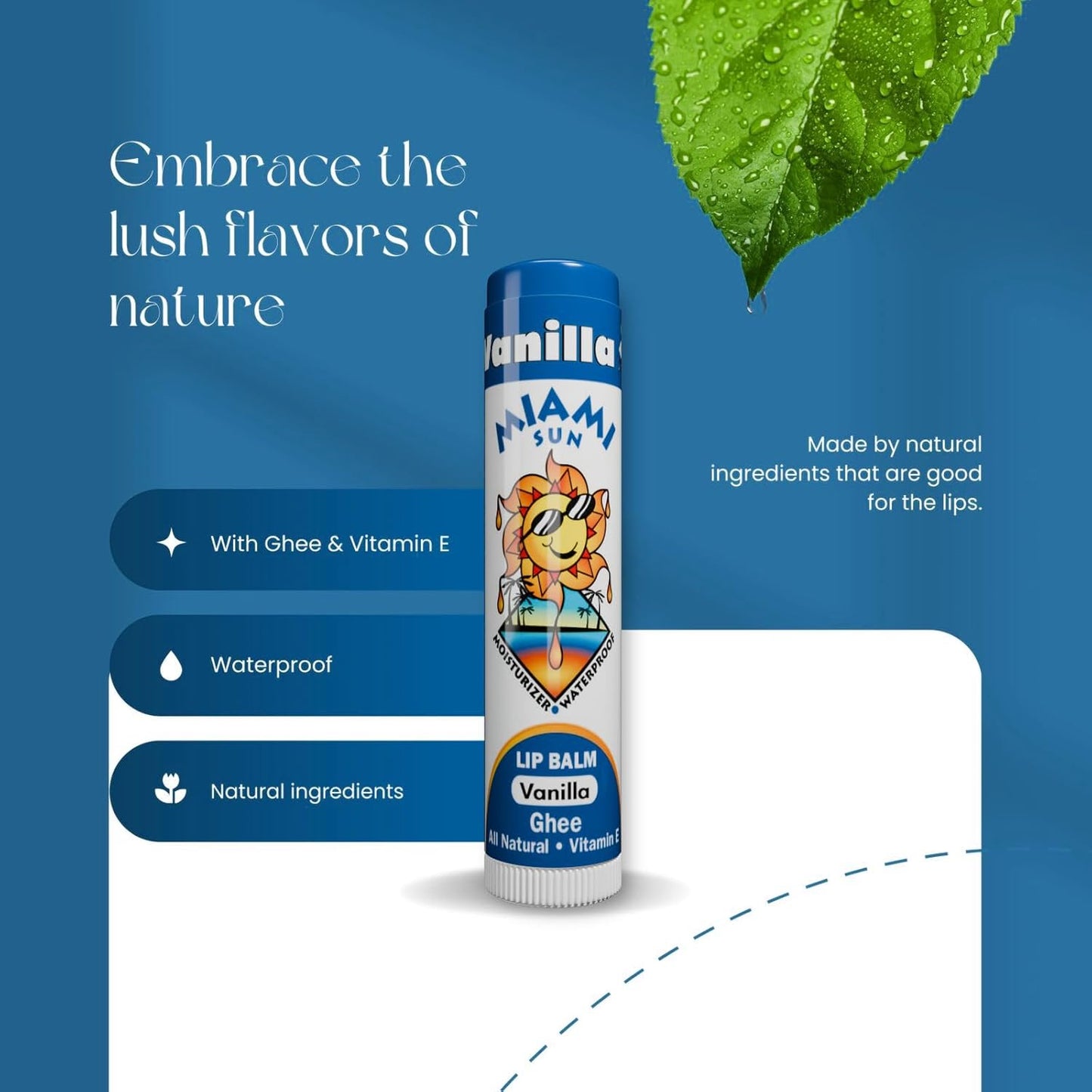 Miami Sun Natural Ghee Lip Balm, Hydrating Lip Treatment with Shea Butter & Beeswax, Organic & Non-Toxic, Best for Dry, Chapped Lips - Moisturizing, Healing, Chemical-Free Lip Repair (2 Pcs, Vanilla)