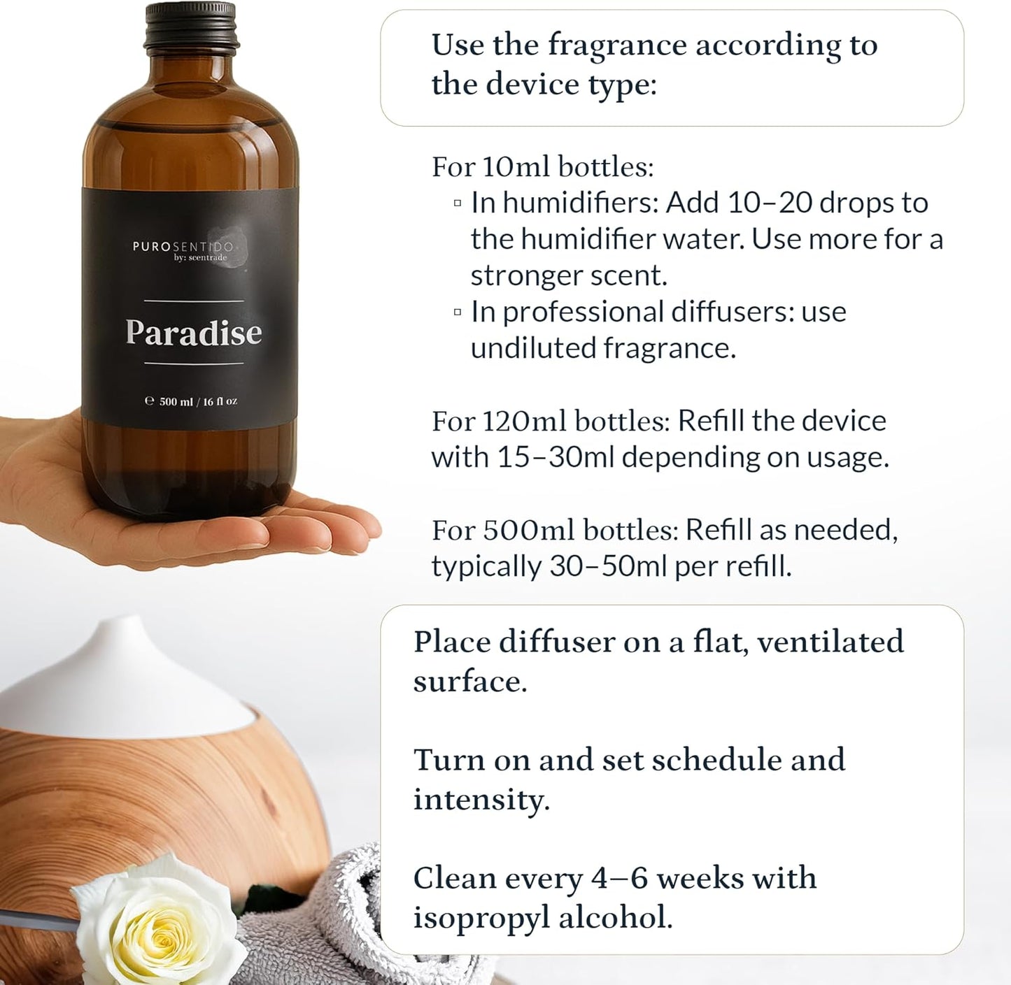 PuroSentido Paradise Tropical Aroma Oil (120 ml) - Luxury Essential & Fragrance Oil for Diffusers and Humidifiers, Creamy Coconut, Floral Notes & Soft Woods Home & Hotel Scent