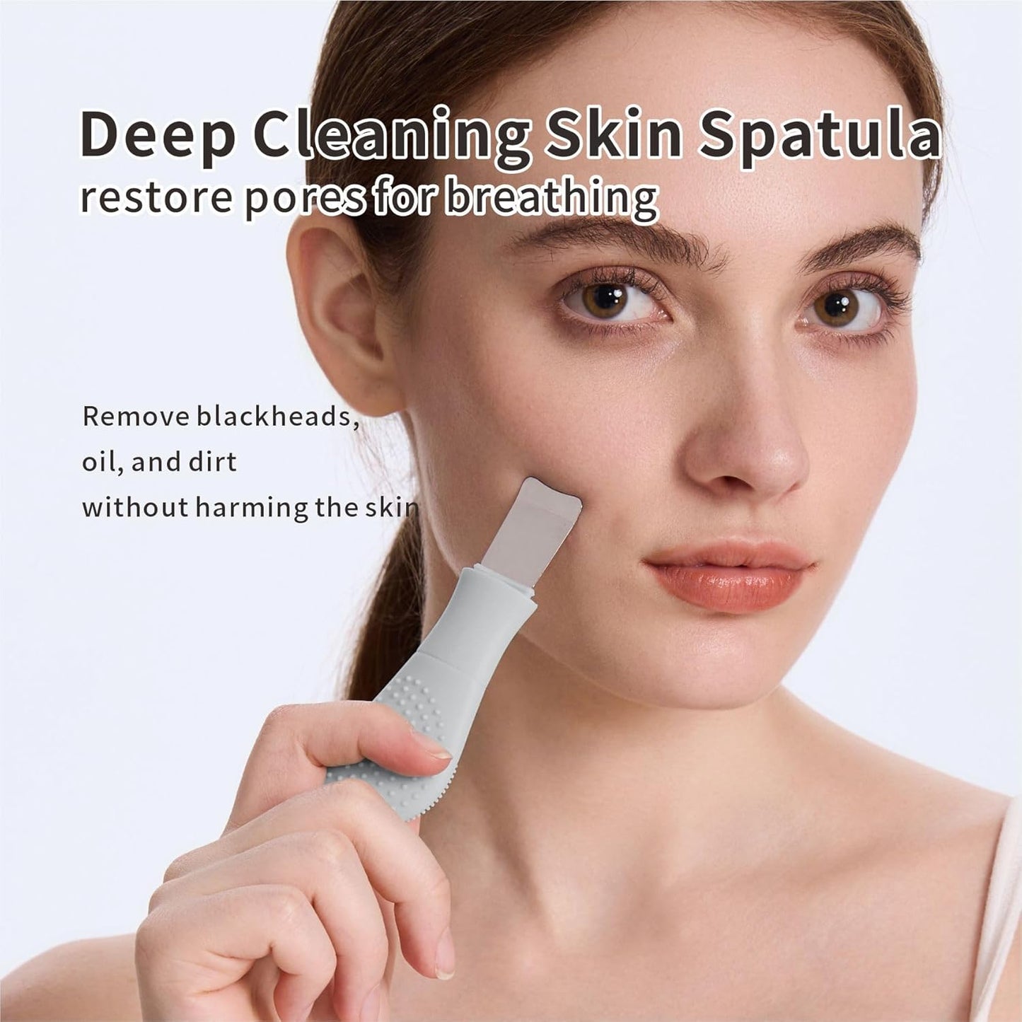 Silicone Face Scrubber Skin Spatula —2 in1 Pore Cleansing Brush Black Head Remover for Face Nose, Blackhead Remover Scraper Pore Extractor Tool for Men Women Skin Care (Light Gray)