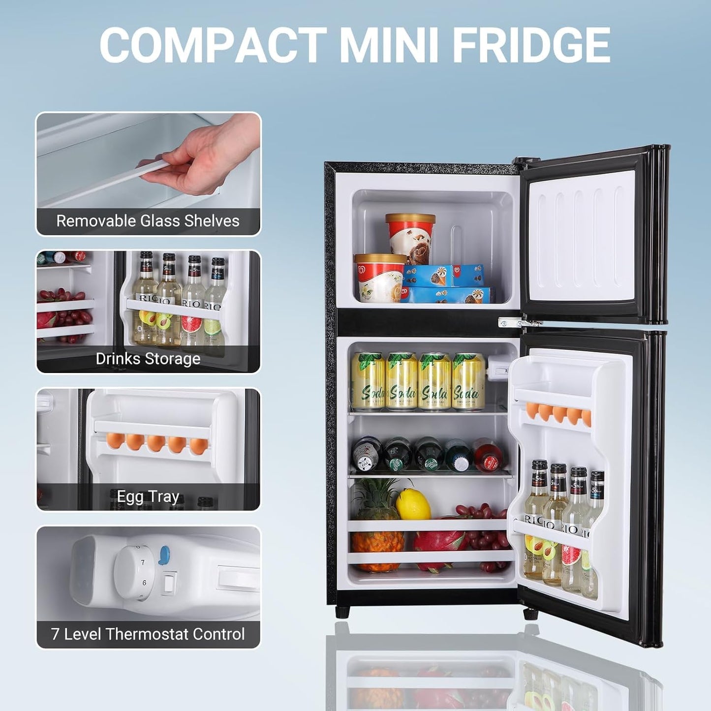 Mini Fridge with Freezer, 3.6 Cu. Ft. Adjustable Thermostat Compact Fridge with Freezer,Office Mini Refrigerator with Freezers, Small Size Dorm Fridges for Apartment,Dorm,Kitchen,Office,Black