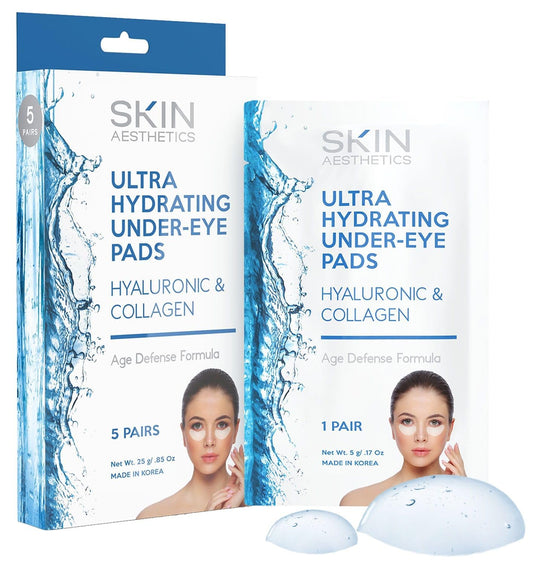 Hyaluronic & Collagen Under Eye Patches - Reduces Eye Bags, Puffiness, Crow's Feet & Wrinkles Ultra Hydrating Under Eye Pads - Cruelty Free Korean Skin Care - All Skin Types - 5 Pairs