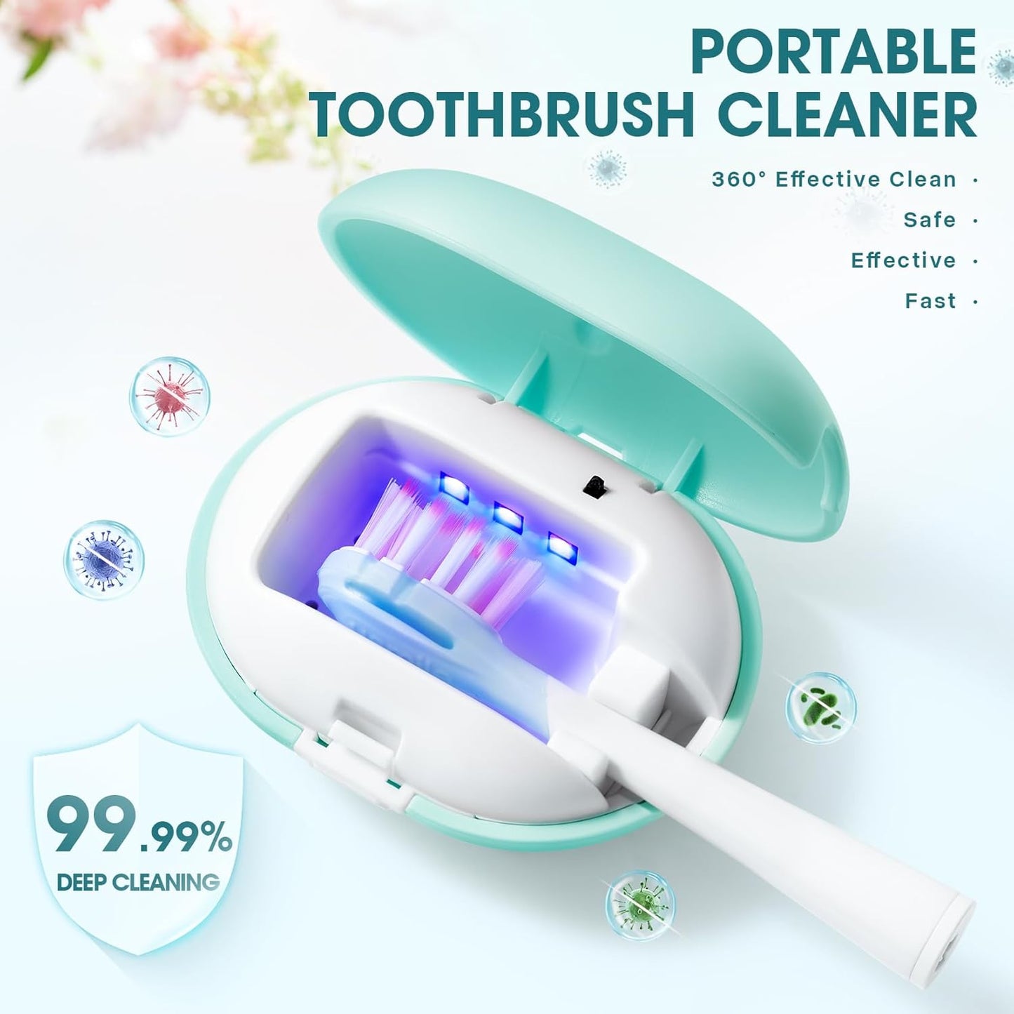 Toothbrush Sterilizer, Toothbrush Travel Containers With Holder, Portable USB Charging Blue Light Toothbrush Cleaner Case (Pale Blue)