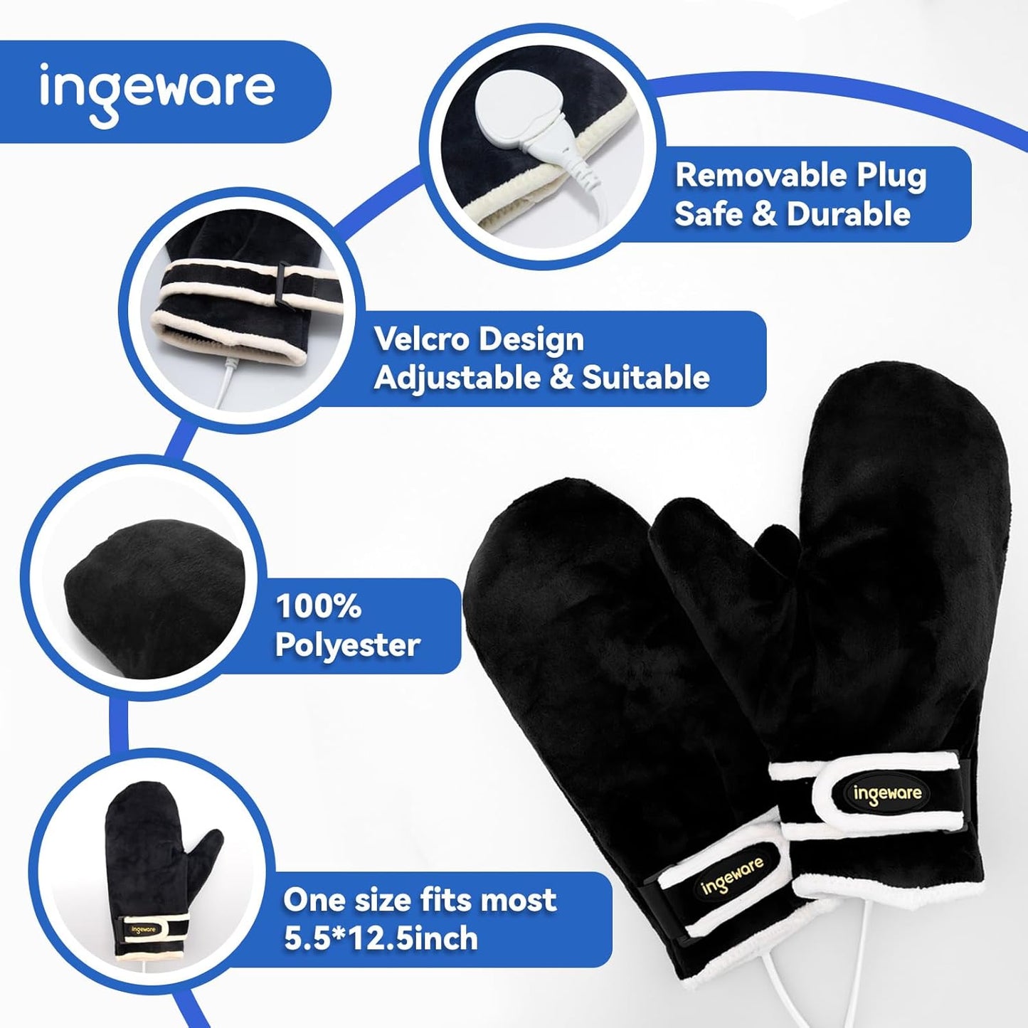 Electric Hand Heating Pad for Women Men, Pain Relief Heated Arthritis Gloves for Hands, Fingers, Heating Mittens with 30-90min Timer, 86-158℉ Adjustable Temperature Shut Off (Hands)