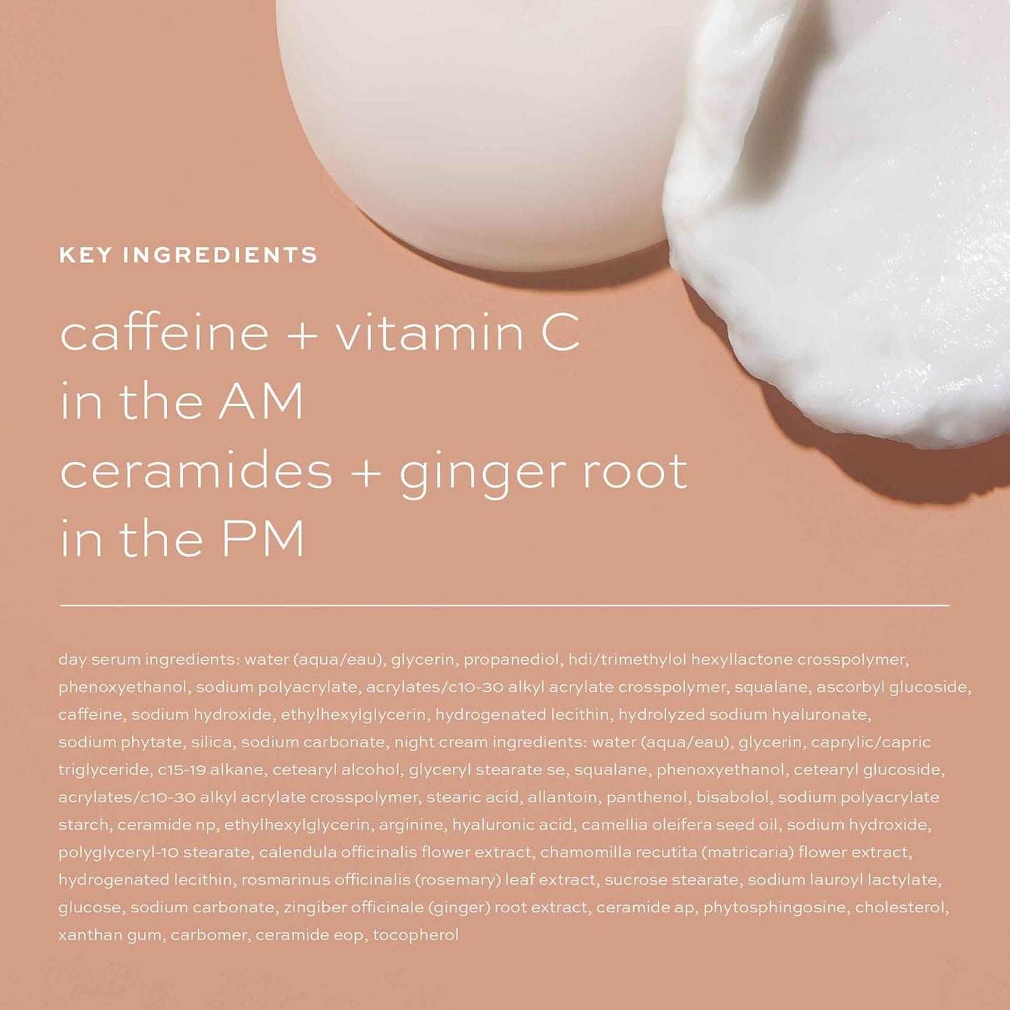 Skincare Day + Night Face Cream Duo - AM Day Cream With Vitamin C + Caffeine To Depuff Under Eyes + Brighten Skin - PM Night Cream With Ceramides + Ginger Root Extract For Anti Aging Deep Moisture