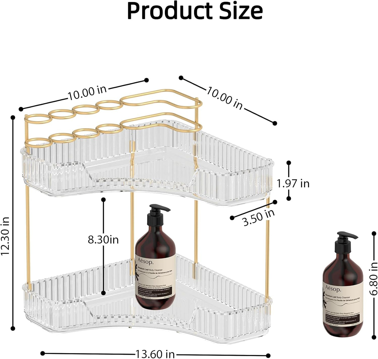 Makeup Organizer Countertop 2 Tier, Corner Bathroom Countertop Organizer with Toothbrush and Makeup Brush Holder, Corner Vanity Tray for Skincare Organization