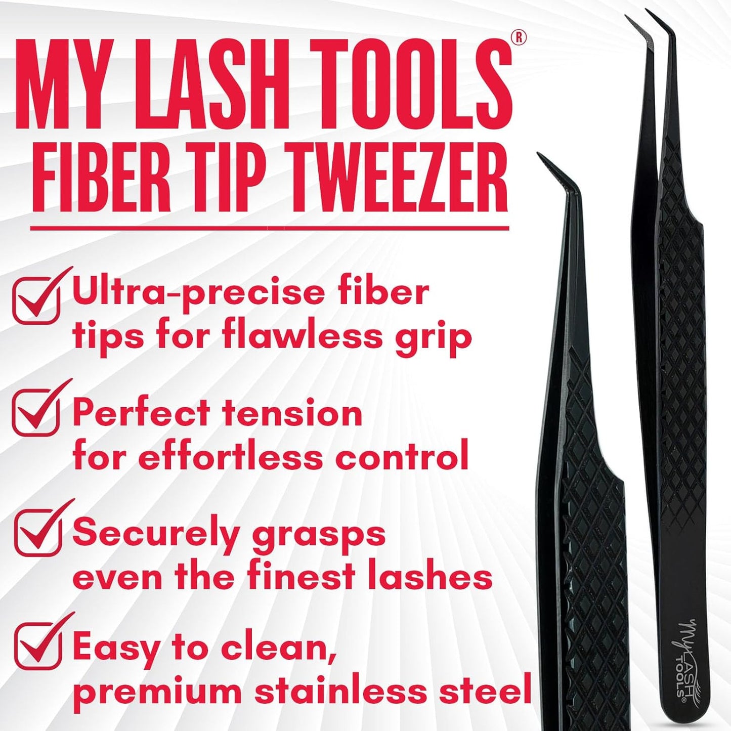 45 Degree Volume Fiber Tip Lash Tweezer Black –, Diamond Grip, Professional Eyelash Extension Tweezers (Black, All SET LASH TWEEZER)