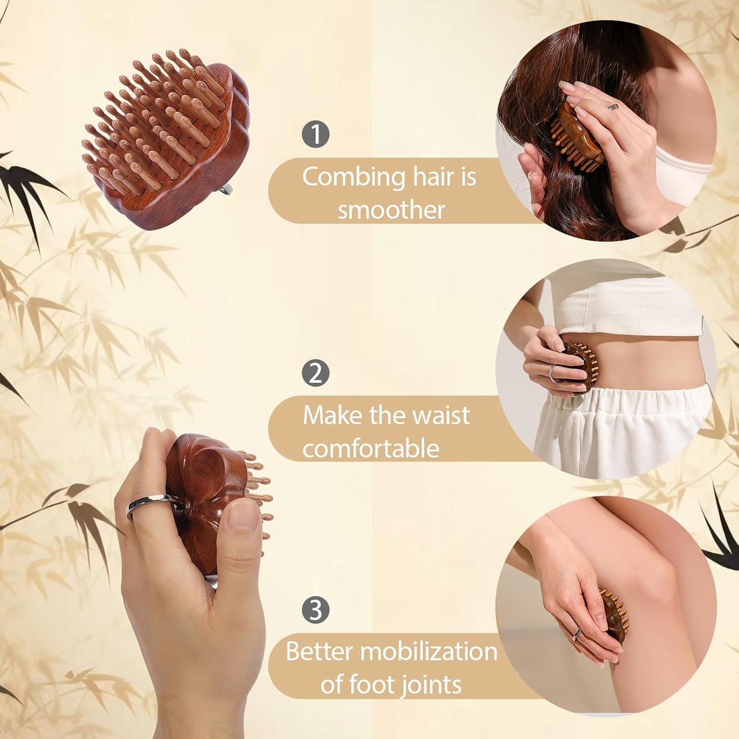 Wooden Scalp Massager for Hair Growth & Detangling - Wide Tooth Wooden Hair Brush with Body Massage Nodes, Stress Relief & Improved Blood Flow