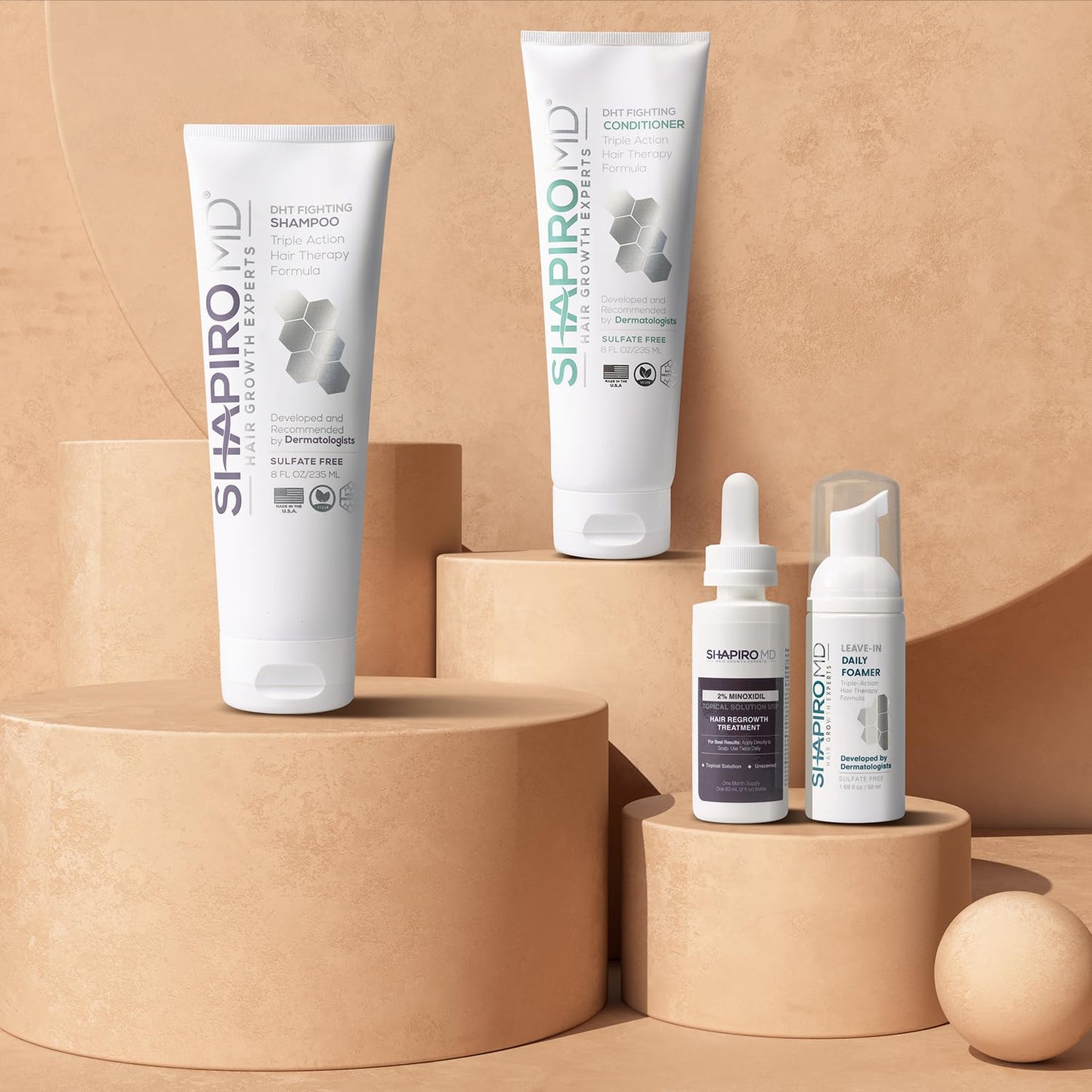 Shapiro MD Hair Growth Experts Women's Regrowth Kit Plus: Shampoo, Conditioner, 2% Minoxidil, Leave-In Foamer. Anti Hair Loss and Thinning Hair Solution for Women, 1 Month