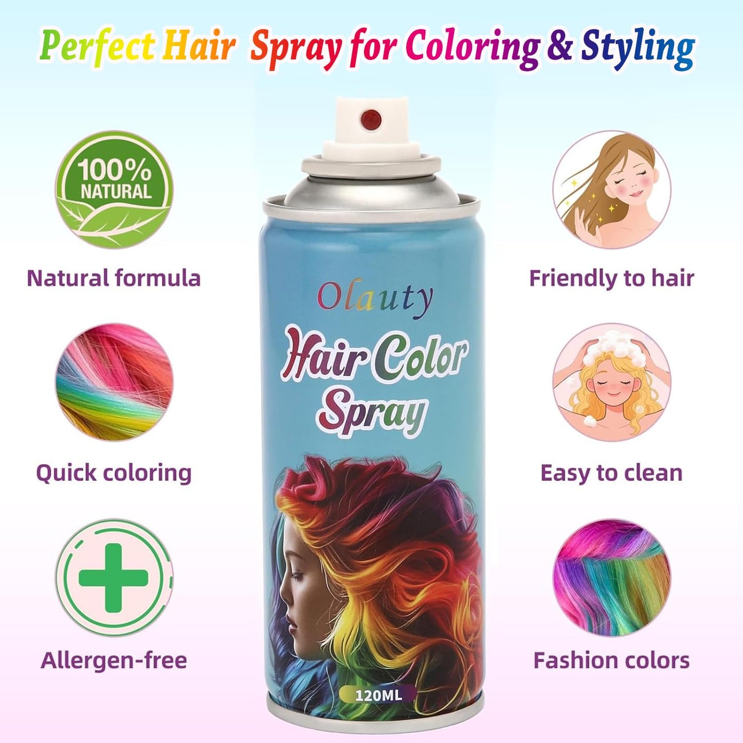 Pink Hair Spary, Temporary Hair Dye Spray For Kids Women Men, Washable One-Time Use Hair Color Wax, Non-Sticky Hair Coloring Pomades for Cosplay Party, Halloween DIY Crazy Hair Day (Pink)