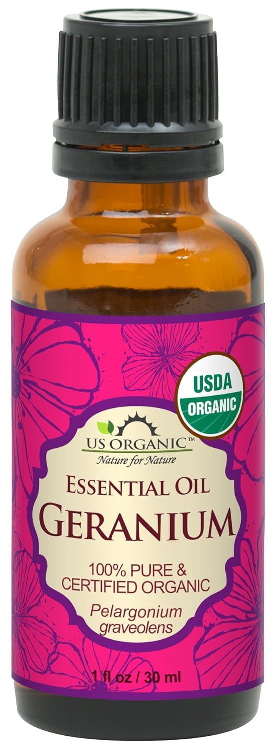 US Organic 100% Pure Geranium Essential Oil - USDA Certified Organic, Steam Distilled - W/Euro droppers (More Size Variations Available) (30 ml / 1 fl oz)