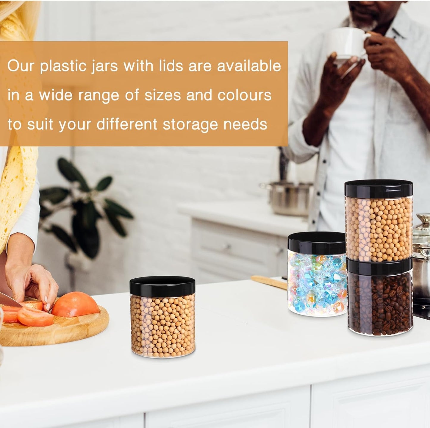 SATINIOR 24 Pieces Empty Clear Plastic Jars with Lids Round Storage Containers Wide Mouth for Beauty Product Cosmetic Cream Lotion Liquid Butter Craft and Food(Black Lid,12 oz)