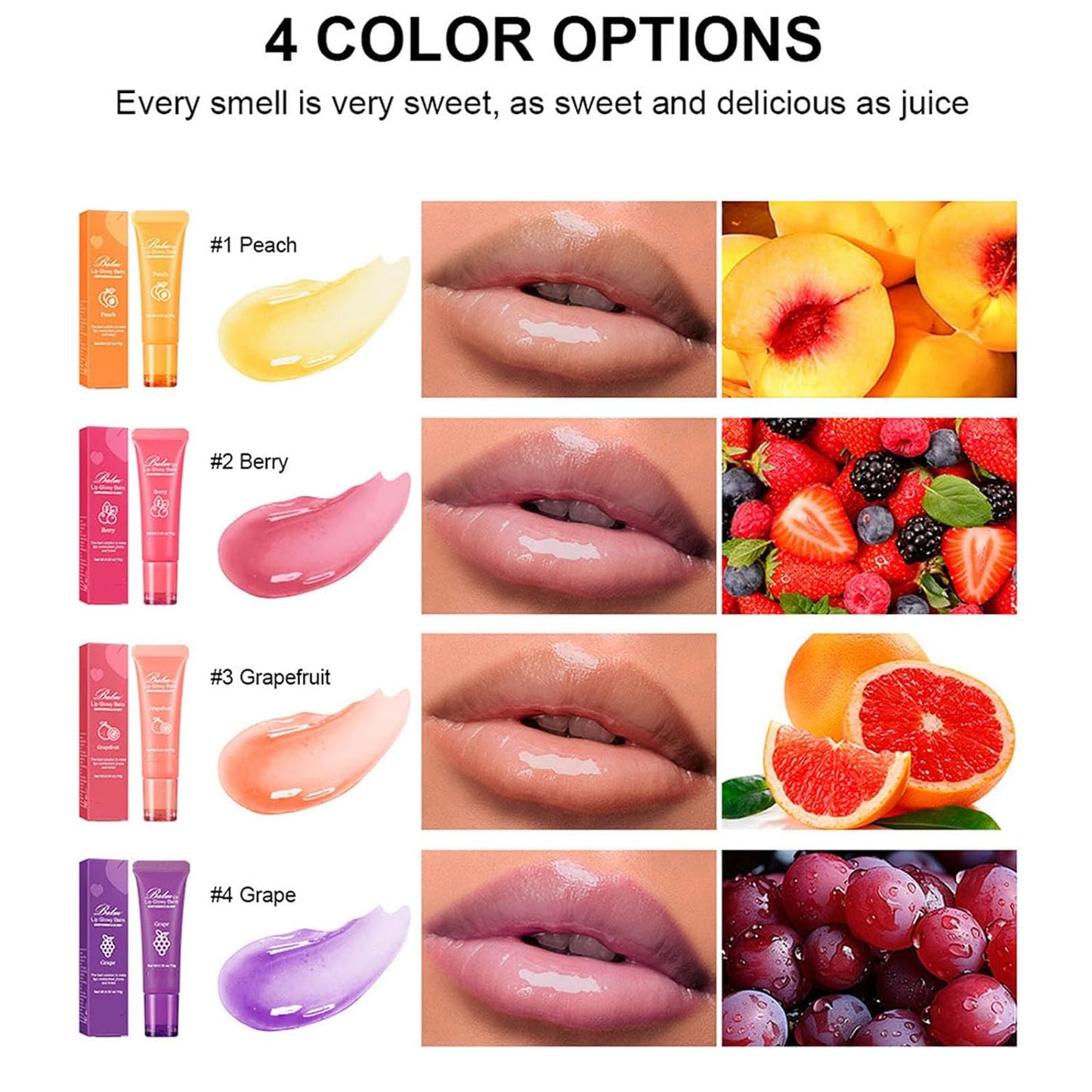 Lip Glowy Balm,4 Pack Fruit Glowy Lip Balm,Vitamin E Lip Glowy Balm Set Reduce Lip Lines, Enhance Lip Color,Moisturizing & Plump Quickly Replenishing Moisture and Relieving Dry Lips