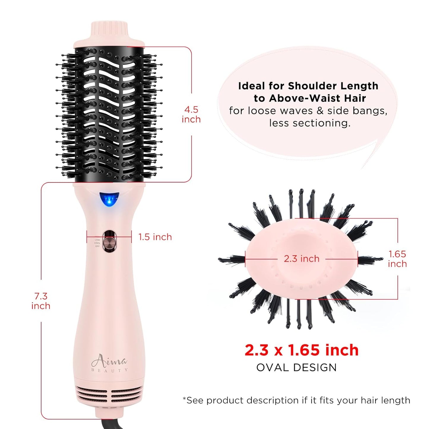 Hair Dryer Brush, Aima Beauty One Step Hair Dryer and Styler Volumizer with Negative Ion for Reducing Frizz and Static, Hair Styling Tools, Pink