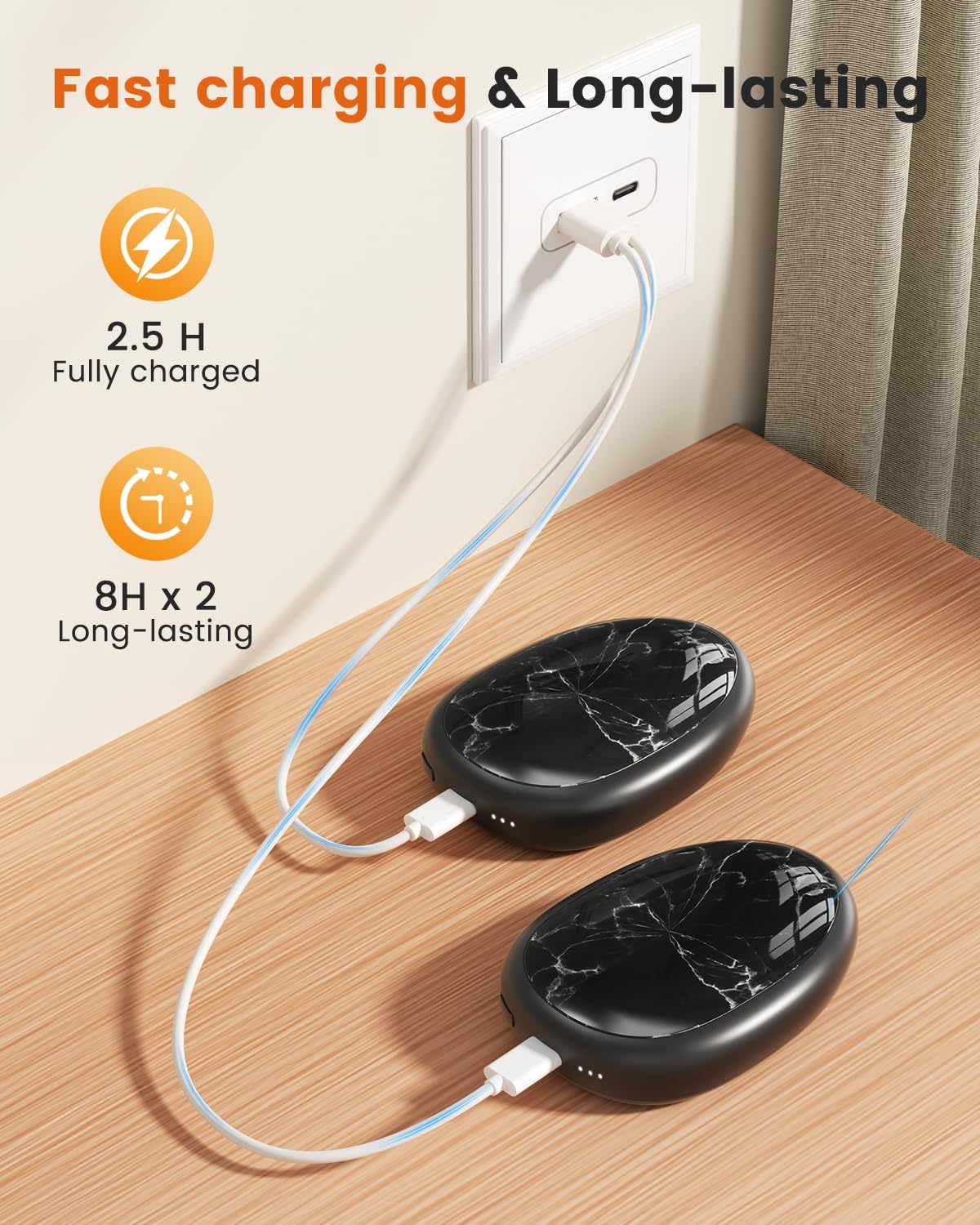 Hand Warmers Rechargeable 2 Pack, AI Temperature Control Electric Handwarmers, Stone Shape Portable Pocket Heater, Great Gift for Christmas Hunting, Golf, Camping Black