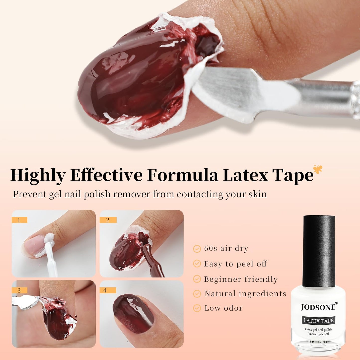 JODSONE Gel Nail Polish Remover Kit - Set with 15ml Gel Nail Polish Remover, Cuticle Oil and Latex Tape, and Complete Remover Manicure Tool Set, No Soaking