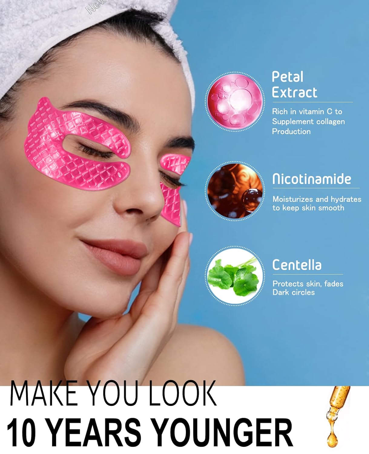 Hydrogel Eye Patches for Wrinkles, Under Eye Gel Pads For Puffy Eyes and Dark Circles, Collagen Eye Mask Skincare Pink Color