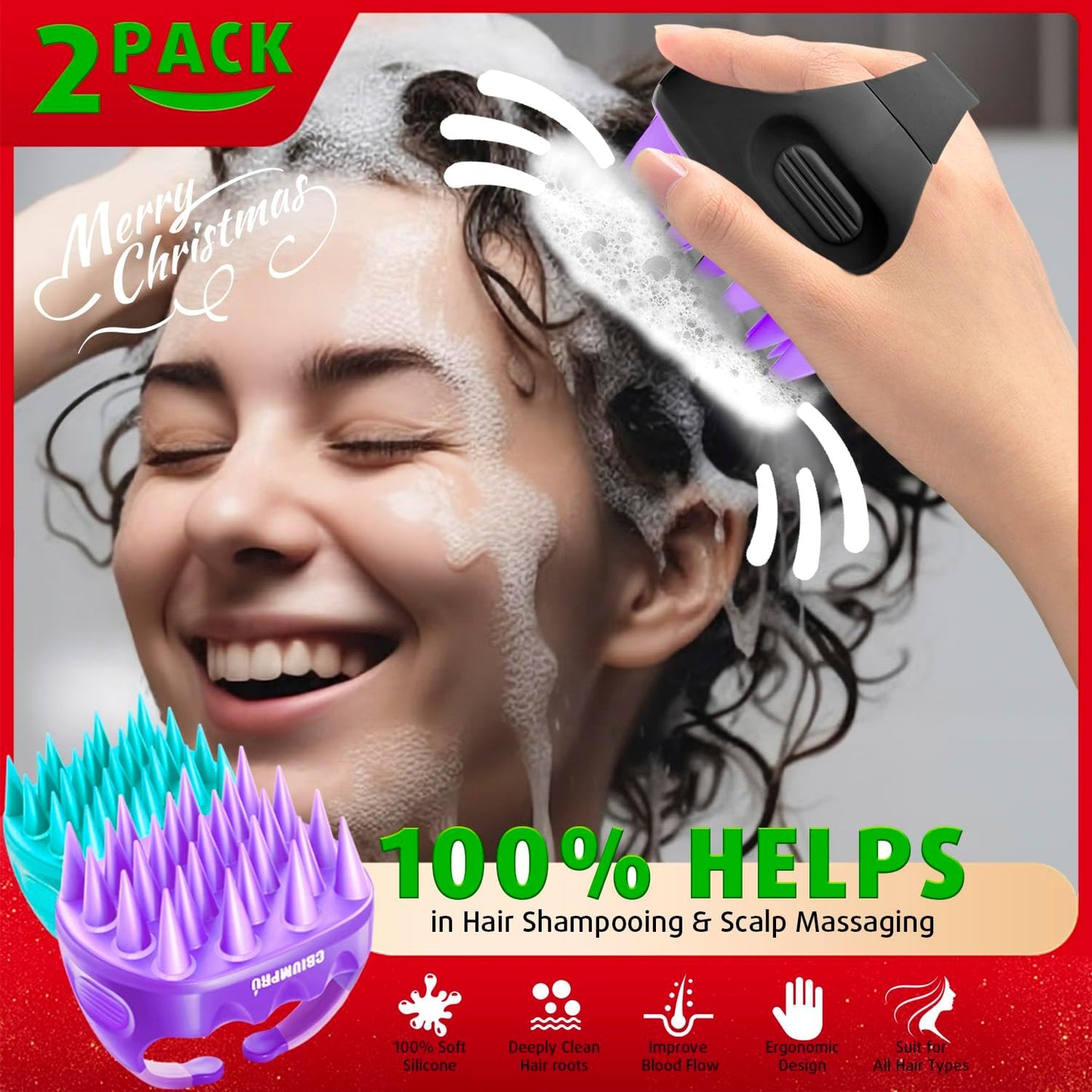 Cbiumpro 2-Pack Scalp Massager Shampoo Brush, Ultra Soft Silicone Scalp Scrubber Exfoliator Brush for Hair Growth & Dandruff Removal - 100% Fit All Hair Types