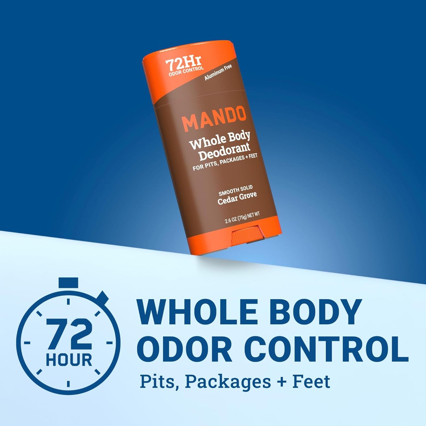 Mando Whole Body Deodorant For Men - Smooth Solid Stick - 72 Hour Odor Control - Aluminum Free, Baking Soda Free, Skin Safe - 2.6 Ounce (Pack of 2) - Cedar Grove