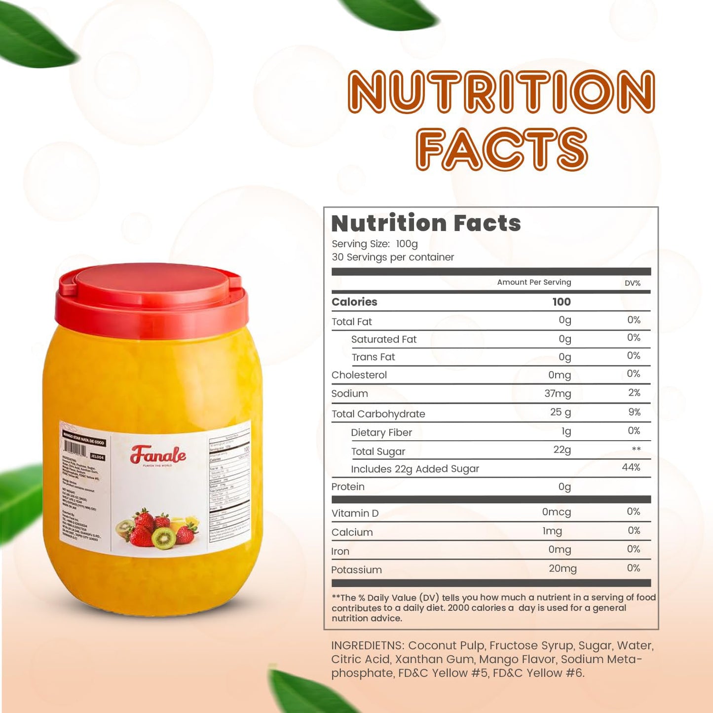 New Fanale Coconut Jelly Topping nata de coco for Boba Tea | Ice Cream | Yogurt | Smoothie | Milk Tea | Desserts Mango Star Shaped, 6.6 pound (Pack of 4) | JEL004-CS