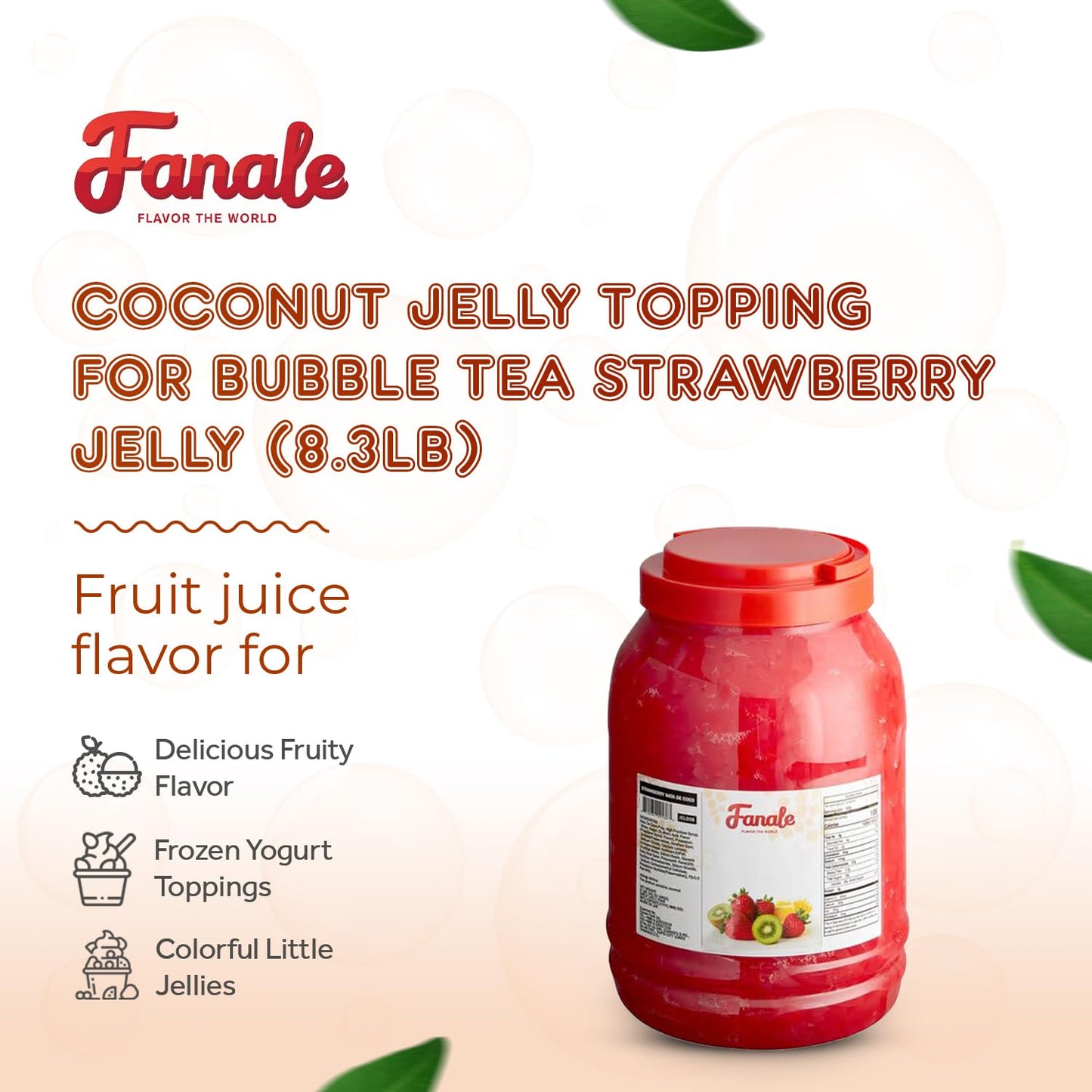 New Fanale Coconut Jelly Topping nata de coco for Boba Tea | Ice Cream | Yogurt | Smoothie | Milk Tea | Desserts (Strawberry, 8.3 lb)