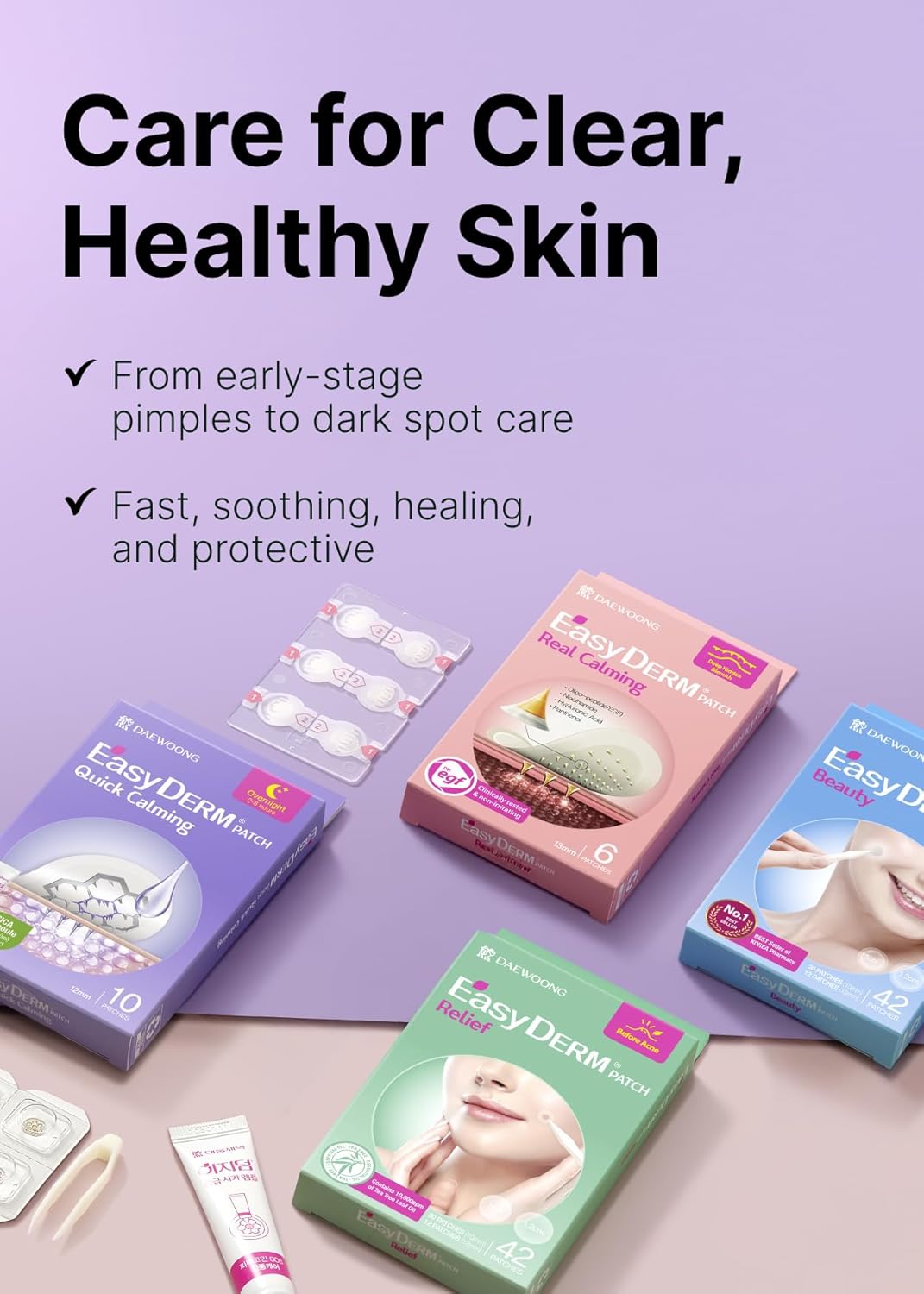 EasyDerm Multi-Step Pimple Patch Set – 4-Type Korean Pimple Patches + Free 2-in-1 Dual-Tip Extractor for Complete Skincare