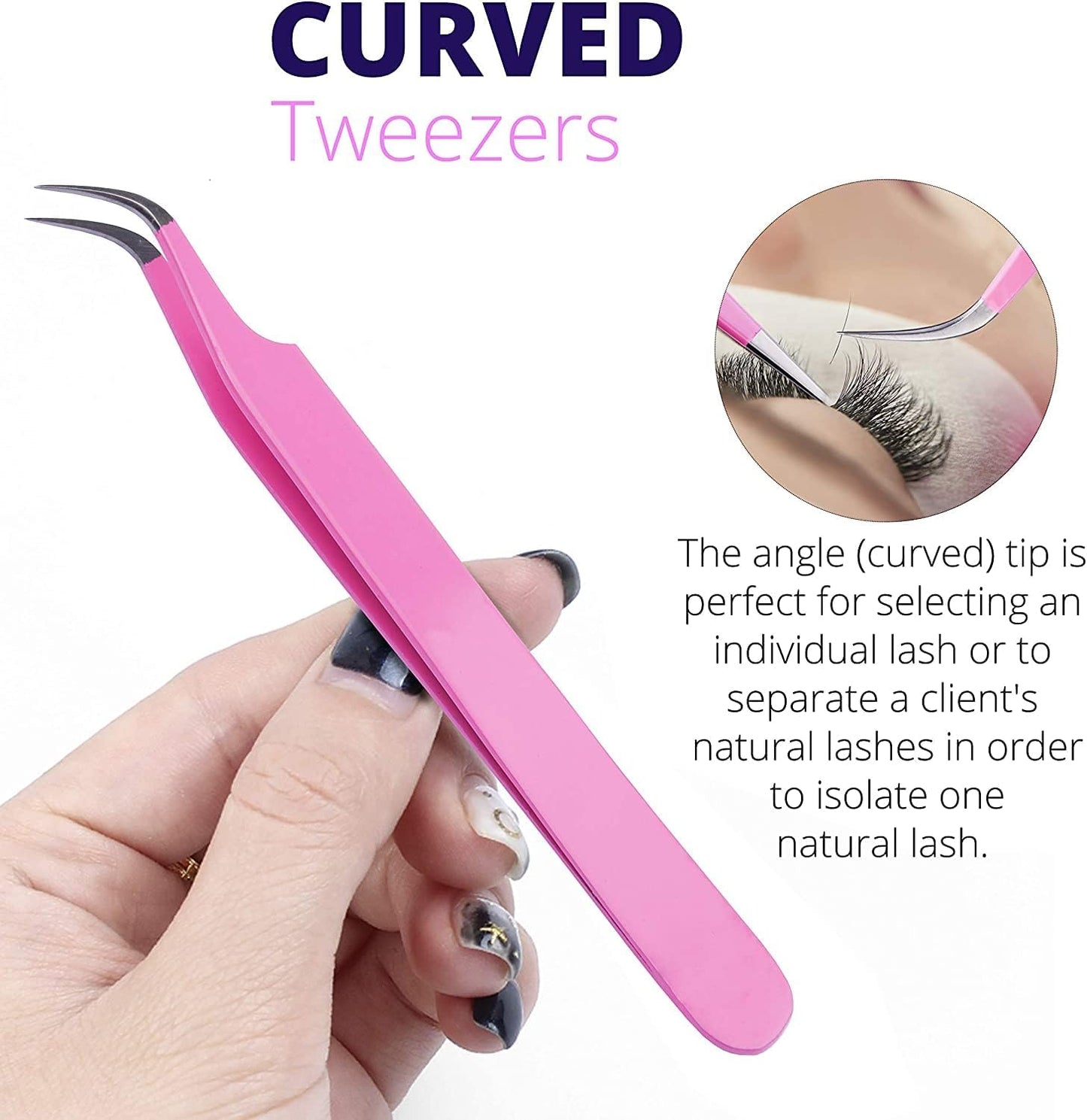 SIVOTE Lash Tweezers & Applicator Tool Set, 2-Pack Precision Tweezers (Straight & Curved Tip, Pink) with Gold Eyelash Applicator Tool for Extensions & False Lash Application