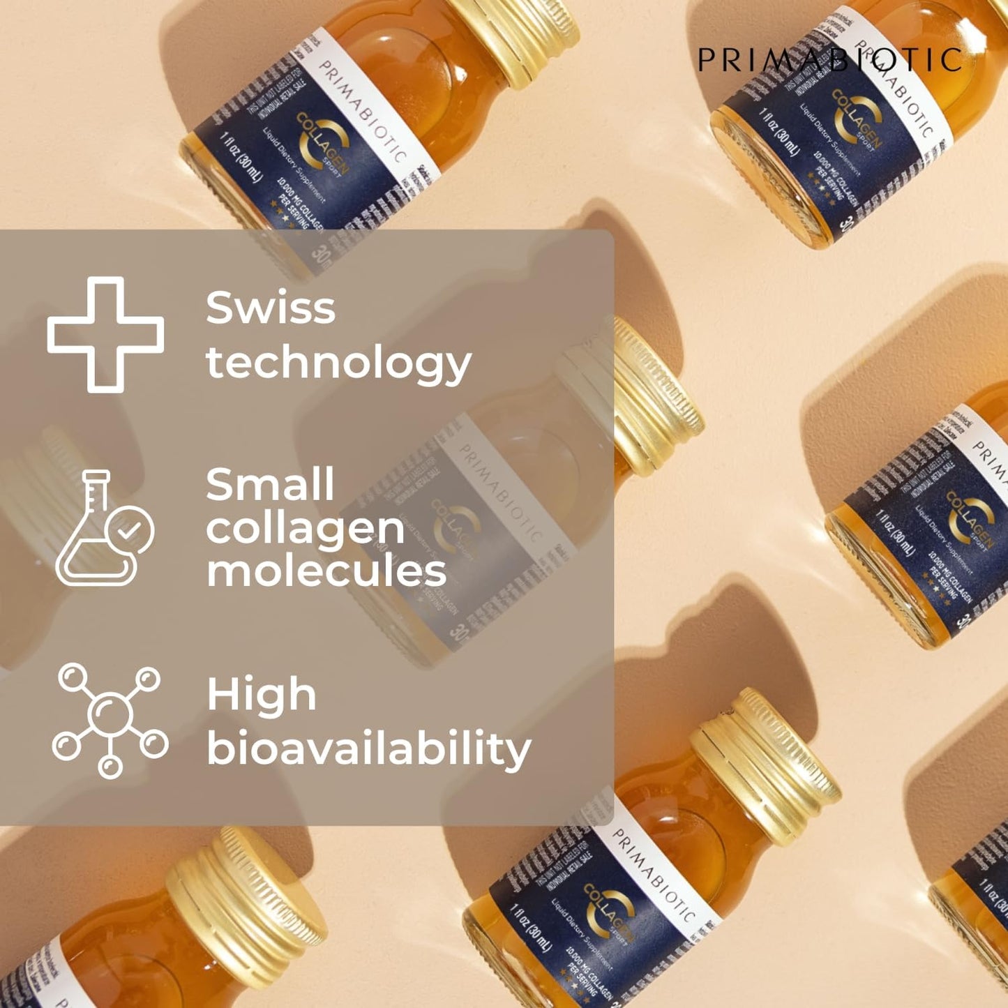 Liquid Collagen Sport- High Collagen Content [10,000 Mg] Per Serving - Hydrolyzed Collagen Drink and 12 Vitamins Orthosilicic Acid | Helps Bone Health, Hair, Nails | (30 Bottles x 30 ML)